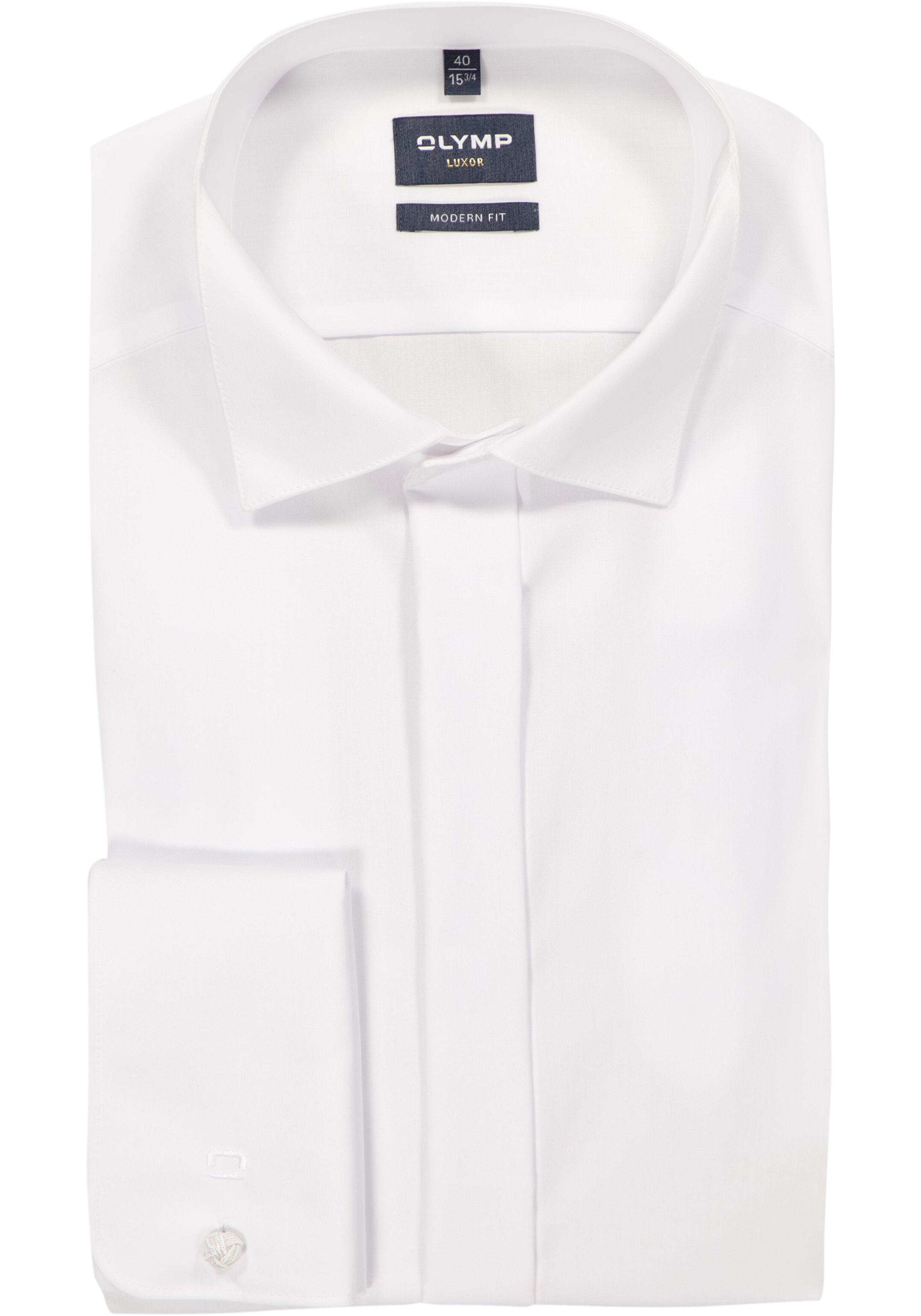 OLYMP Luxor modern fit overhemd, smoking overhemd, wit, gladde stof met wing kraag