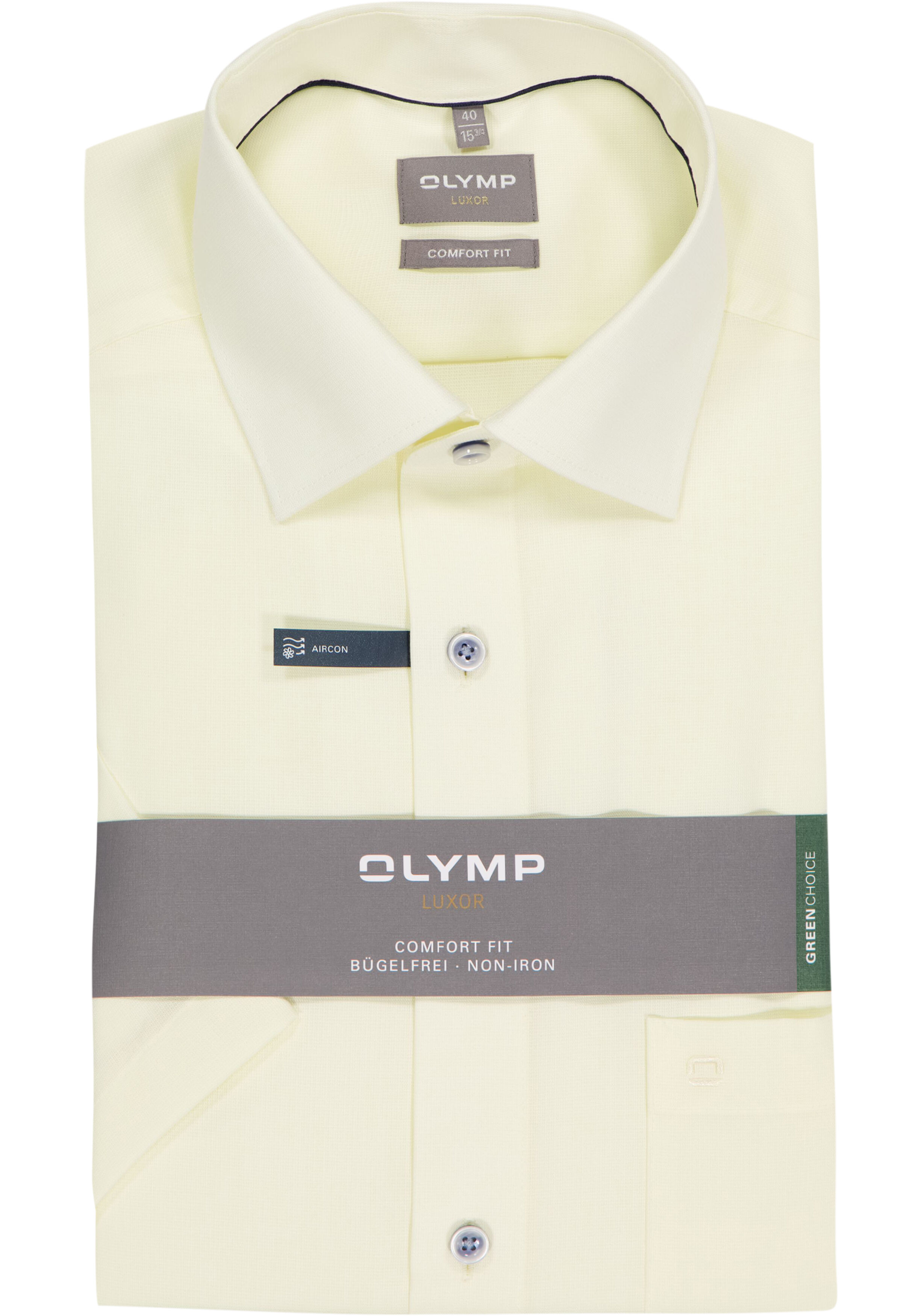 OLYMP Luxor comfort fit overhemd, korte mouw, structuur, citroengeel