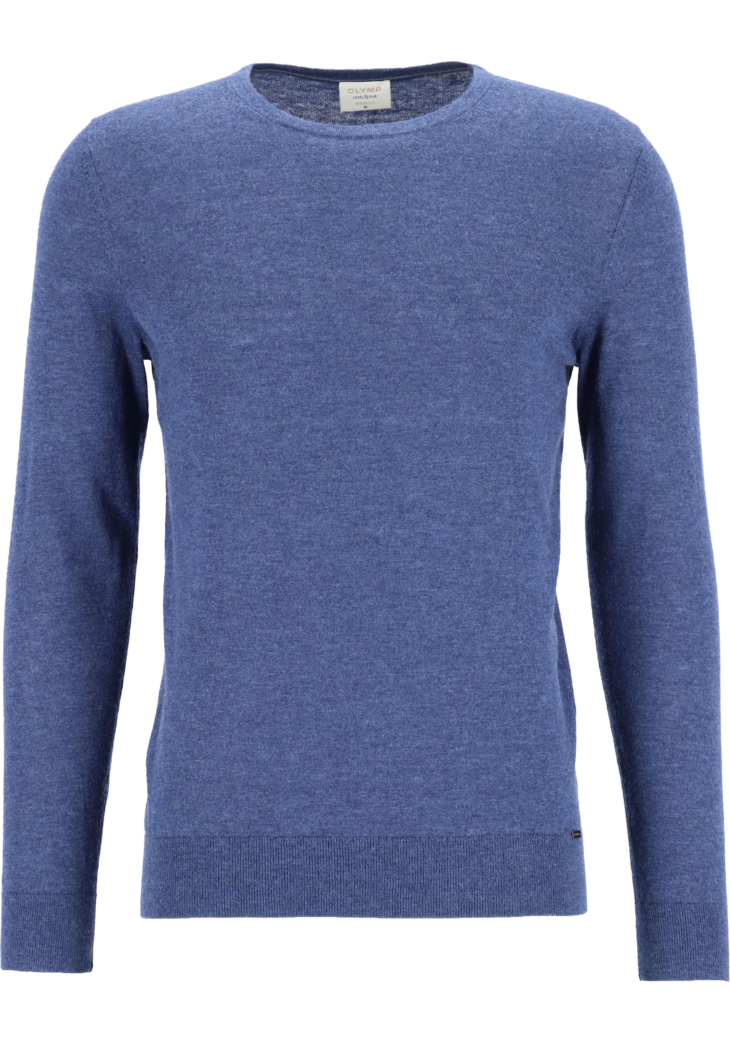 OLYMP Level 5 body fit trui wol met zijde, O-hals, royal blauw