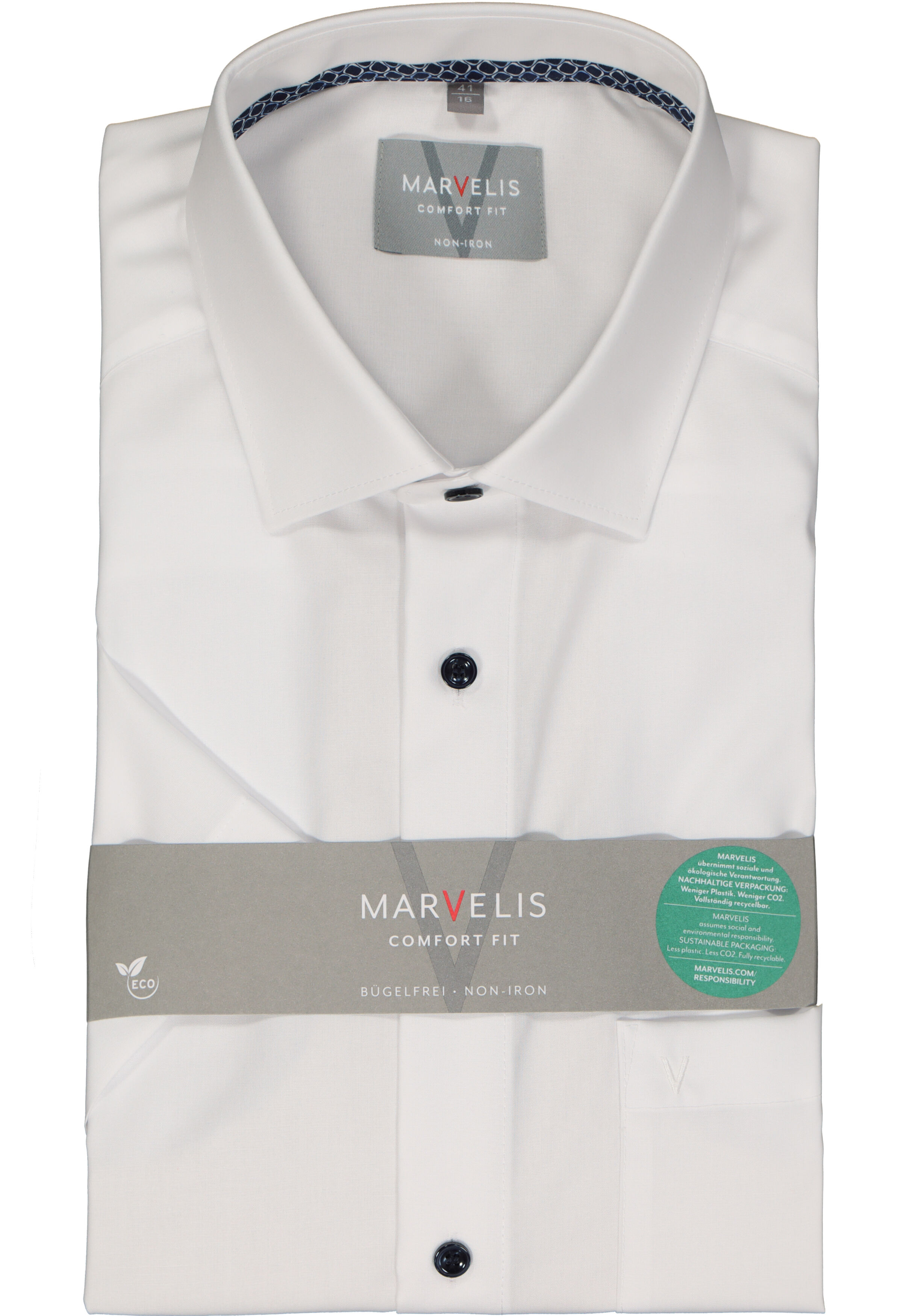 MARVELIS comfort fit overhemd, korte mouw, structuur, wit