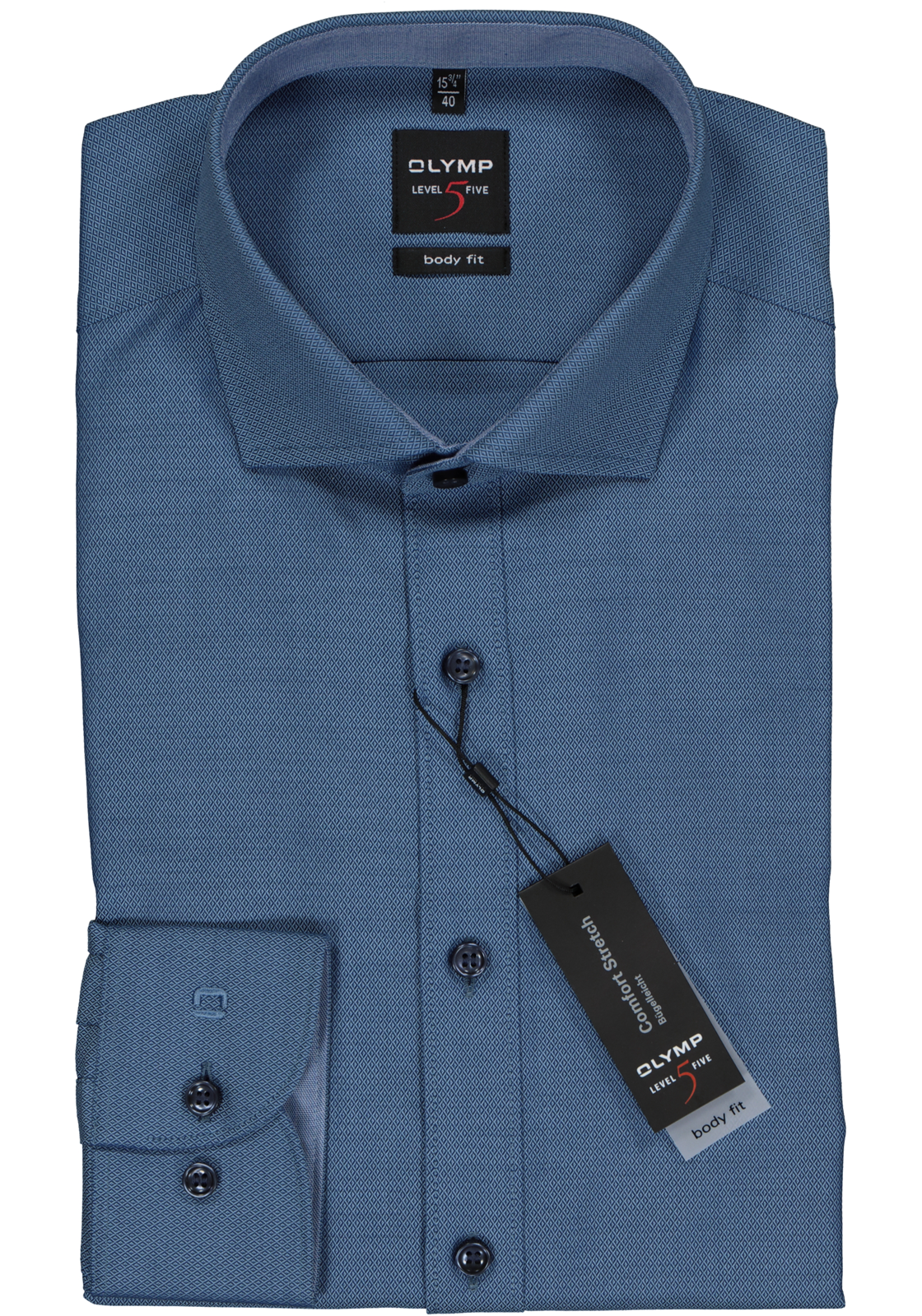 2-4060553543078_olymp-overhemd_HR OLYMP Level 5 body fit overhemd, blauw structuur (contrast)
