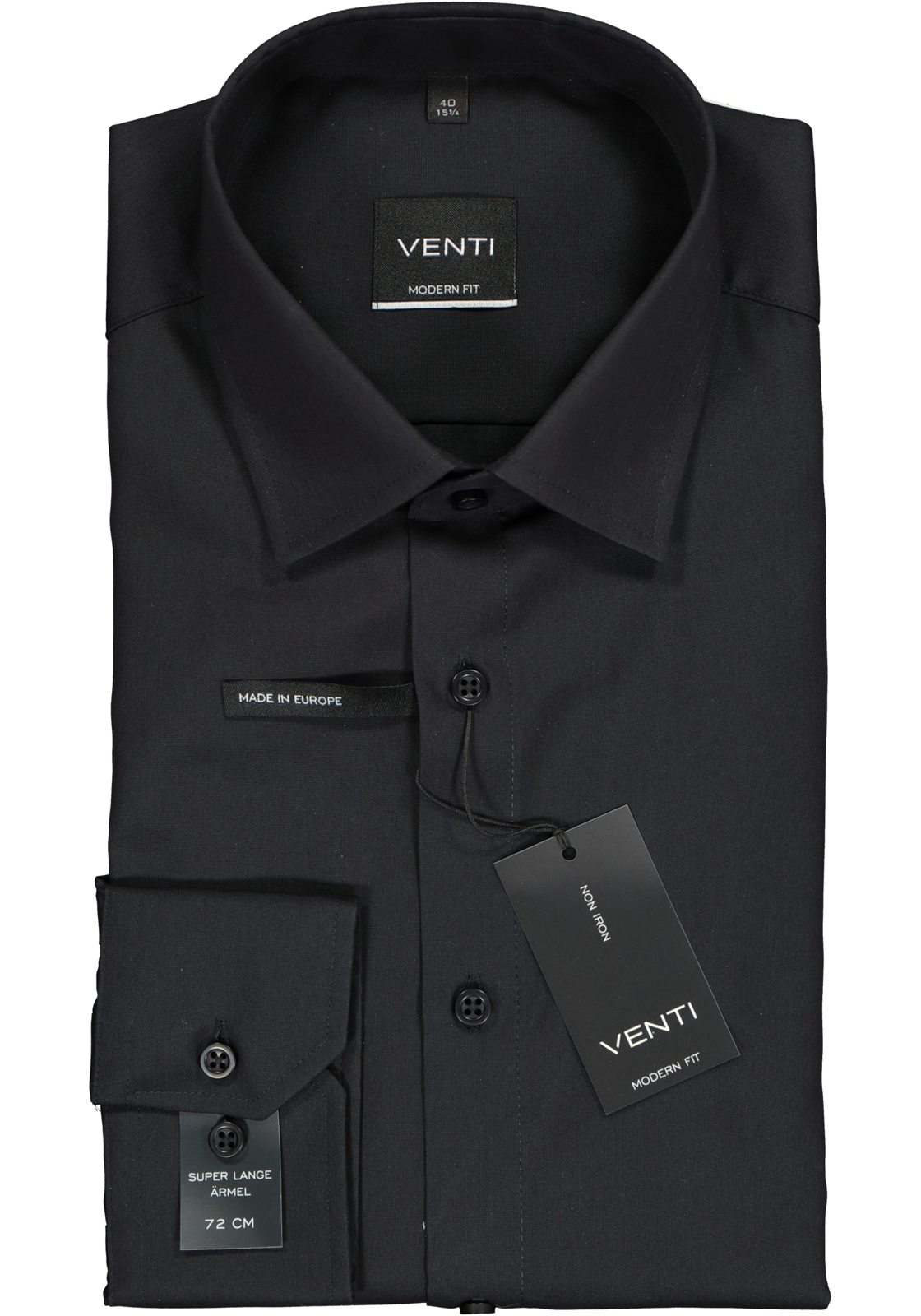 2-4060031601856_venti-overhemd_HR VENTI modern fit overhemd, mouwlengte 72, zwart