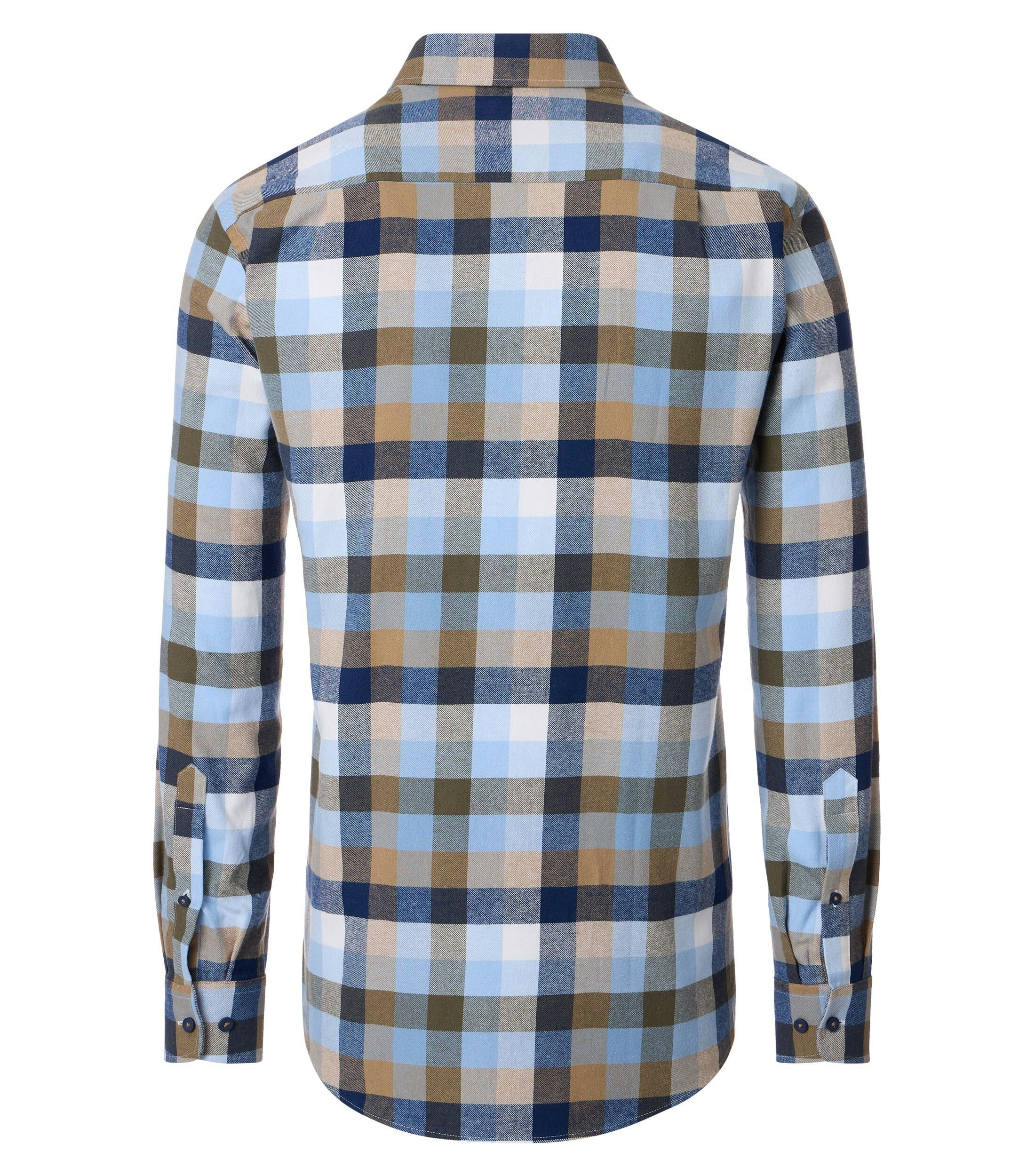 Redmond modern fit overhemd, flanel, blauw, groen en beige geruit
