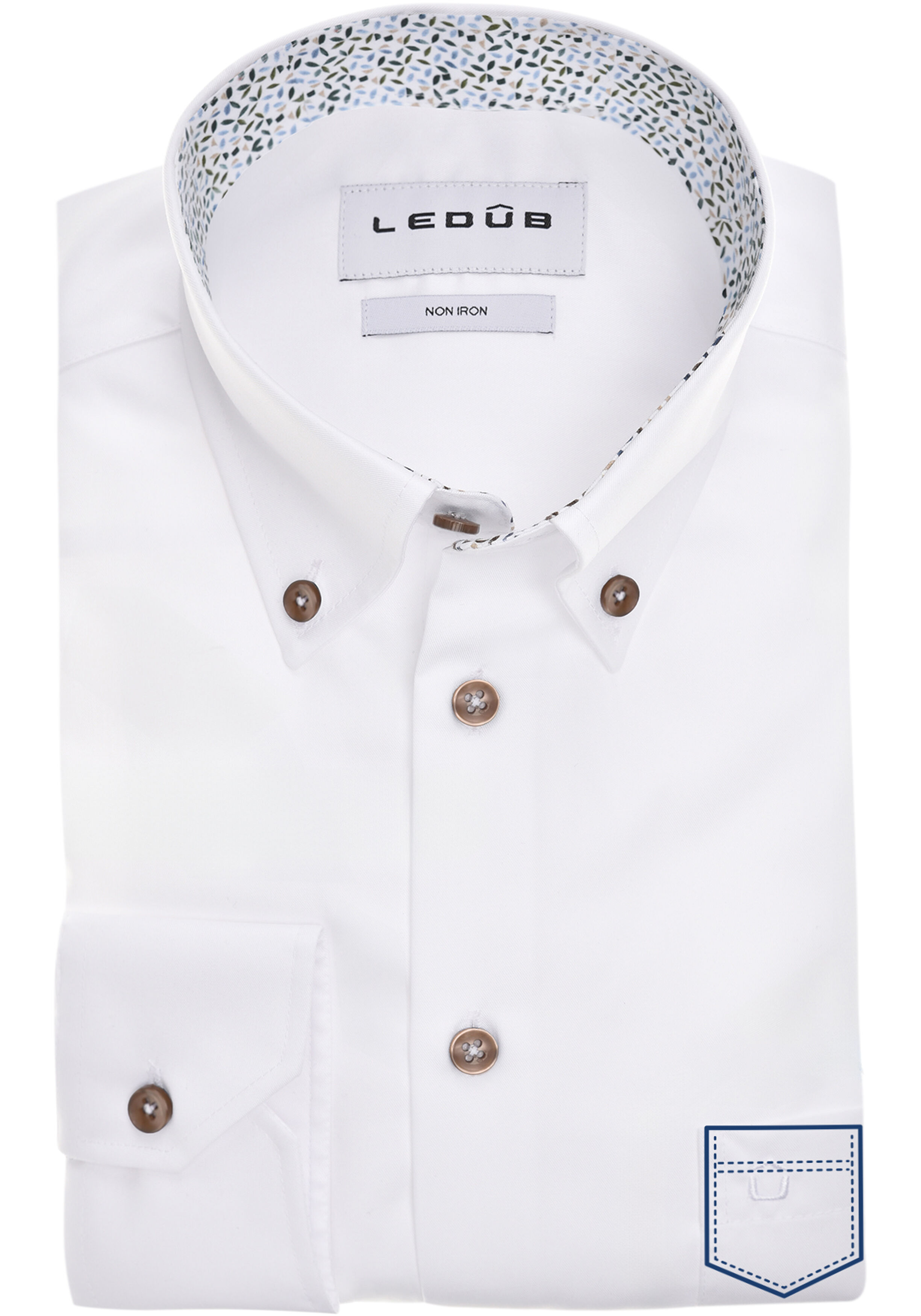 Ledub modern fit overhemd, mouwlengte 72 cm, popeline, wit