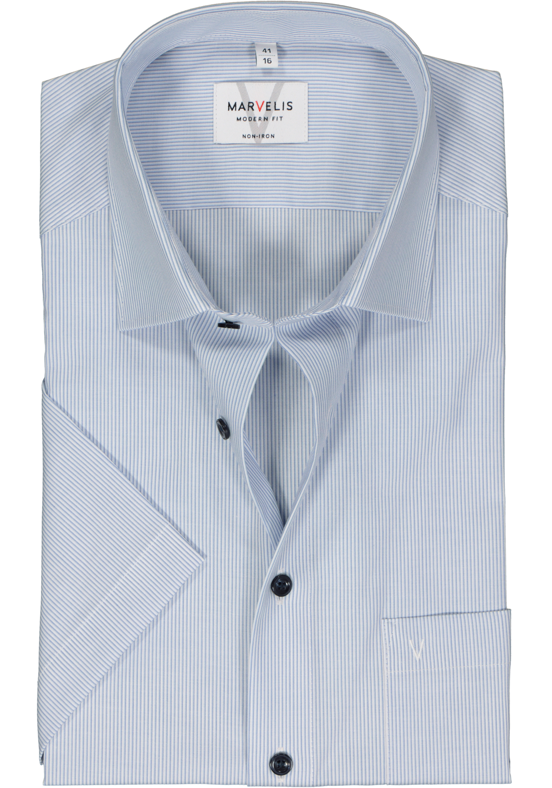 1-4062534823056_marvelis-overhemd_HR MARVELIS modern fit overhemd, korte mouw, popeline, lichtblauw gestreept
