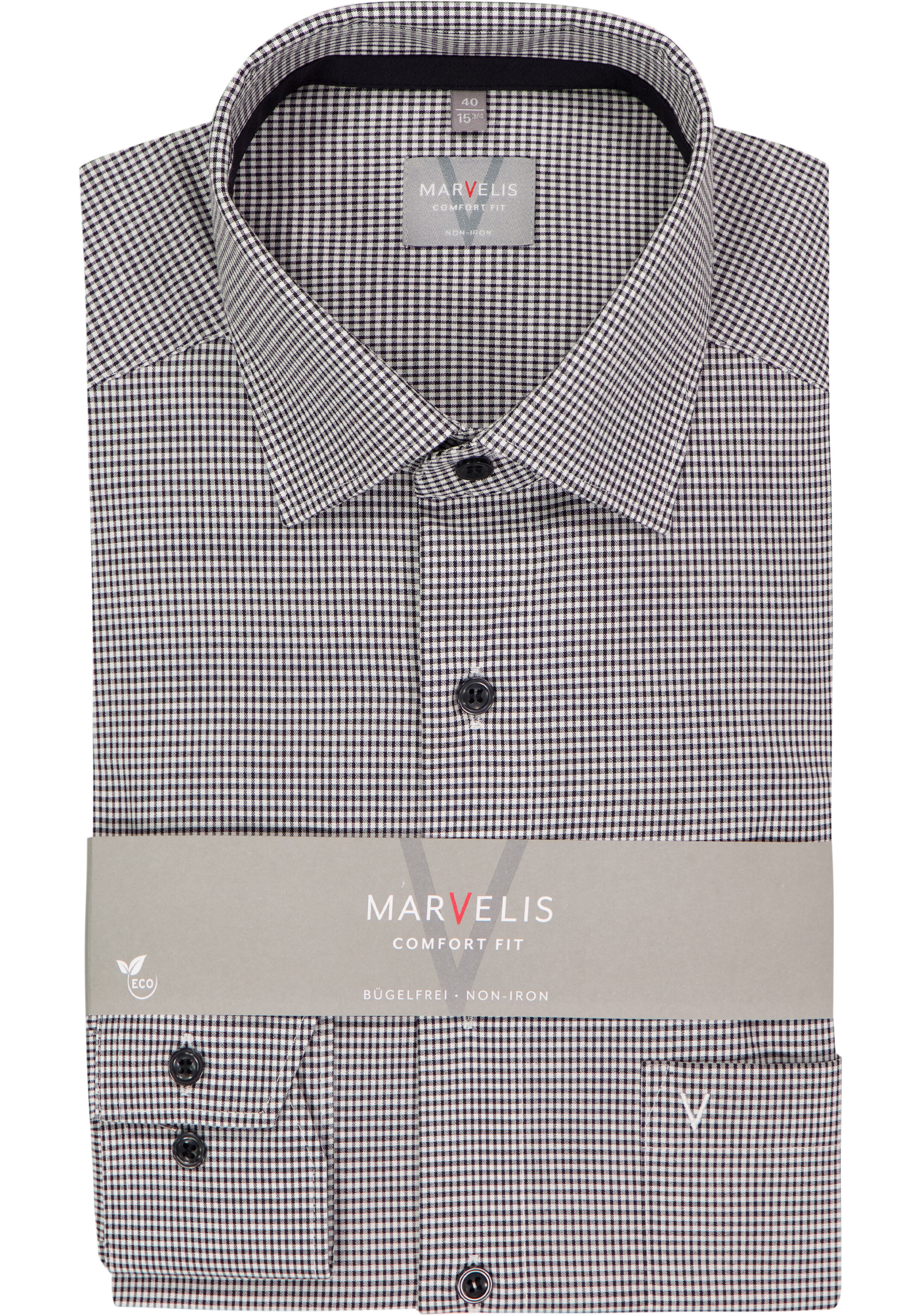 MARVELIS comfort fit overhemd, popeline, zwart geruit