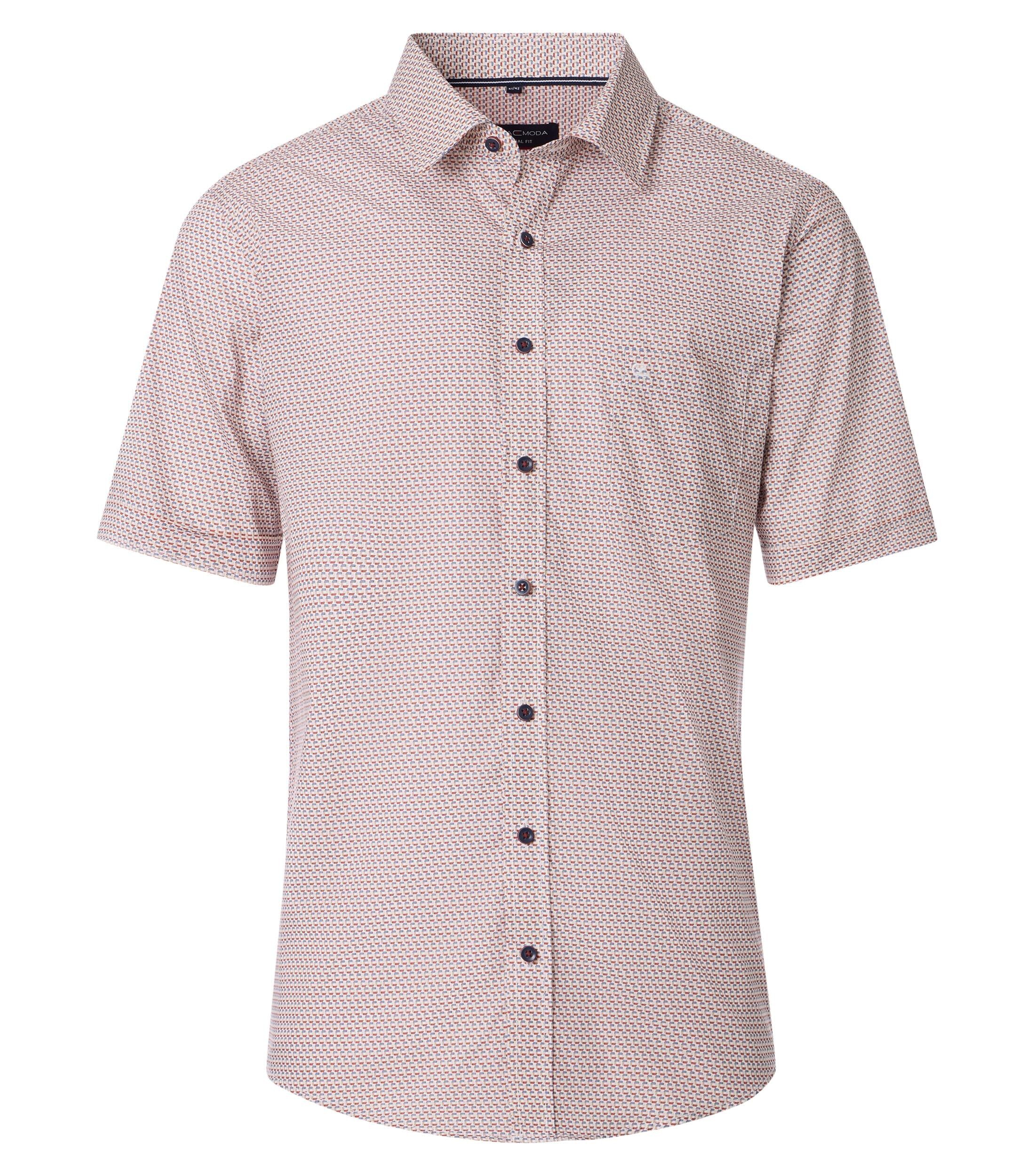 CASA MODA Sport casual fit overhemd, korte mouw, popeline, wit met rood, blauw en beige dessin