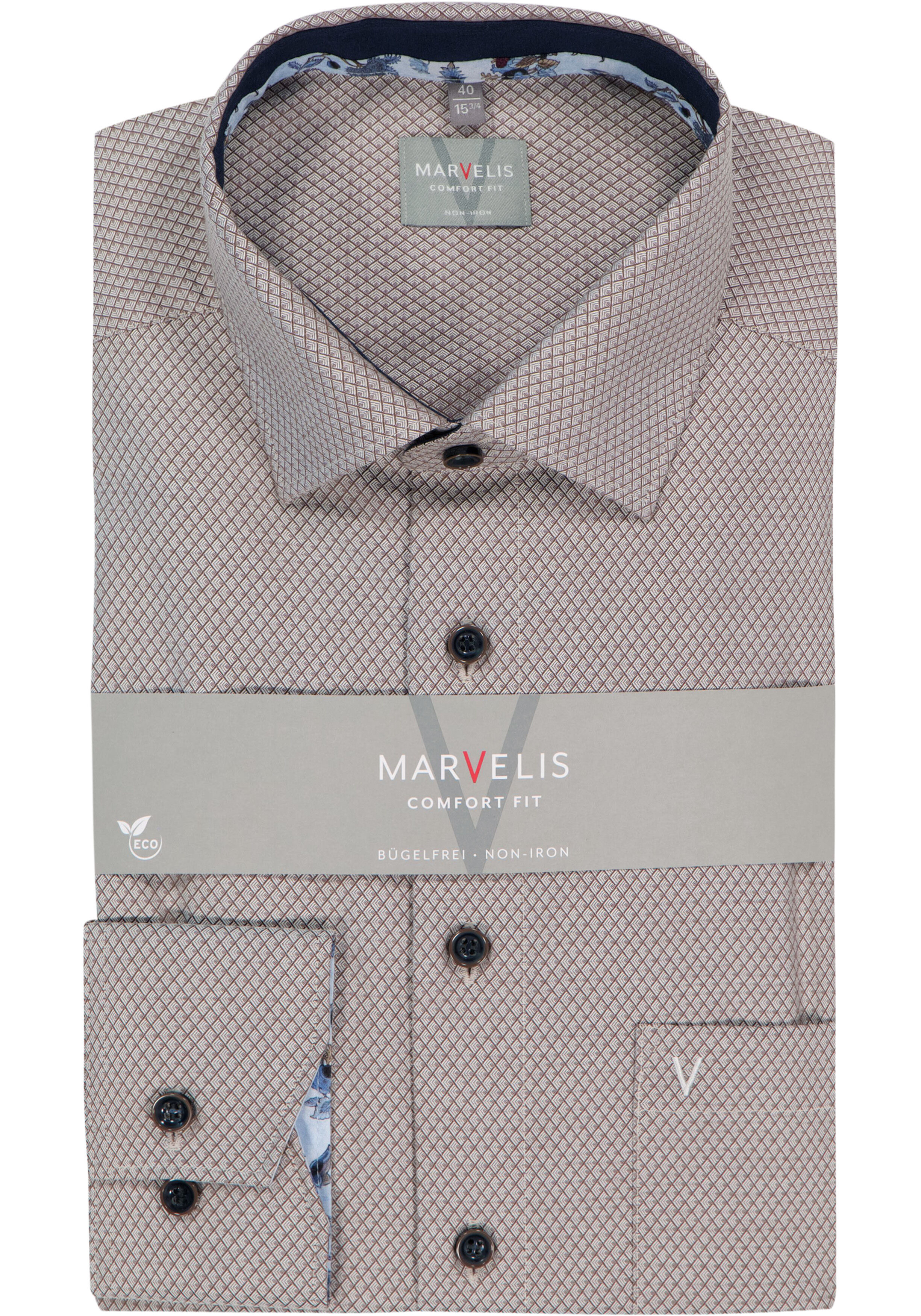 MARVELIS comfort fit overhemd, structuur, lichtbruin