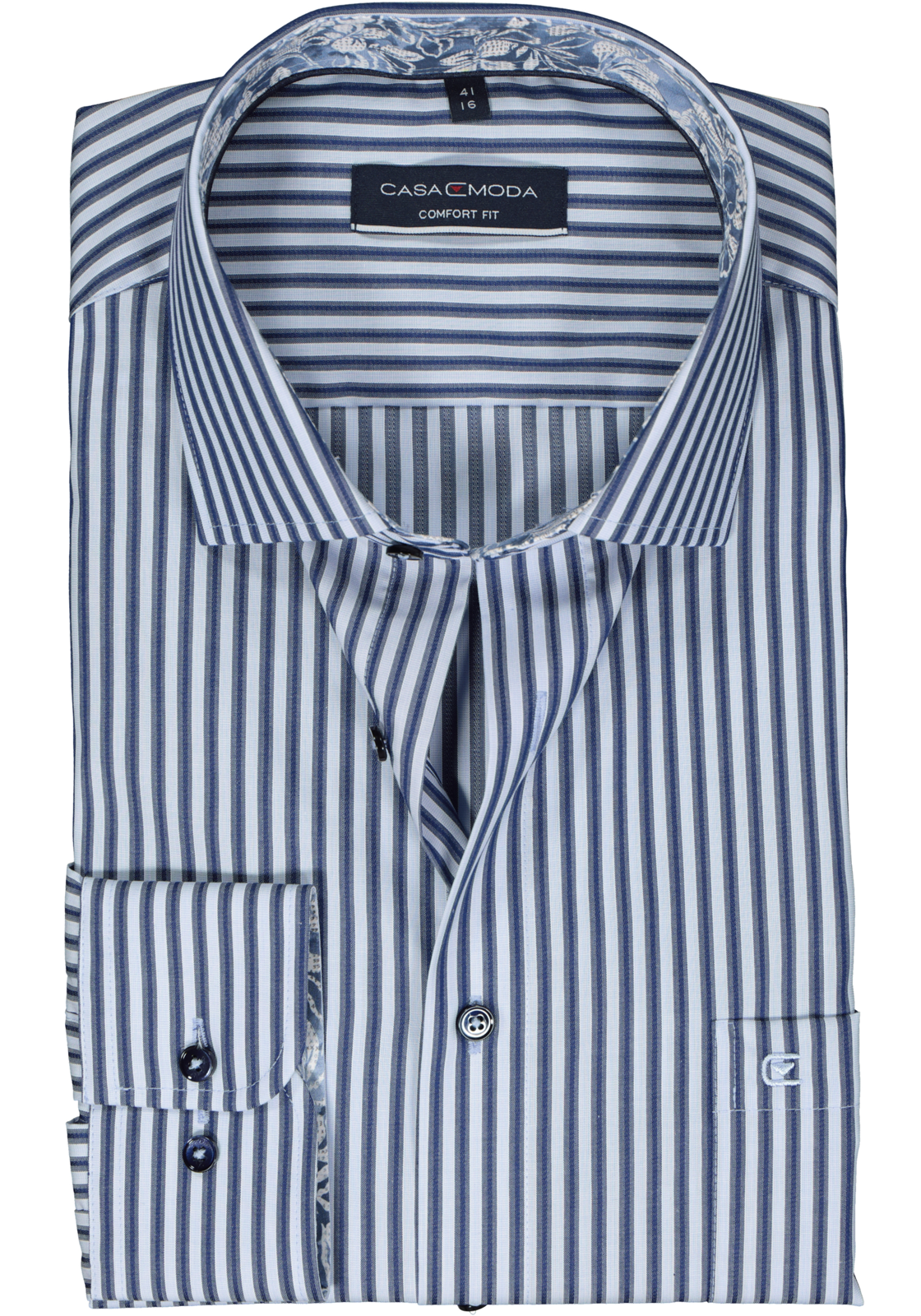 1-4064813825102_casa-moda-overhemd_HR CASA MODA comfort fit overhemd, dobby, blauw met wit en grijs gestreept