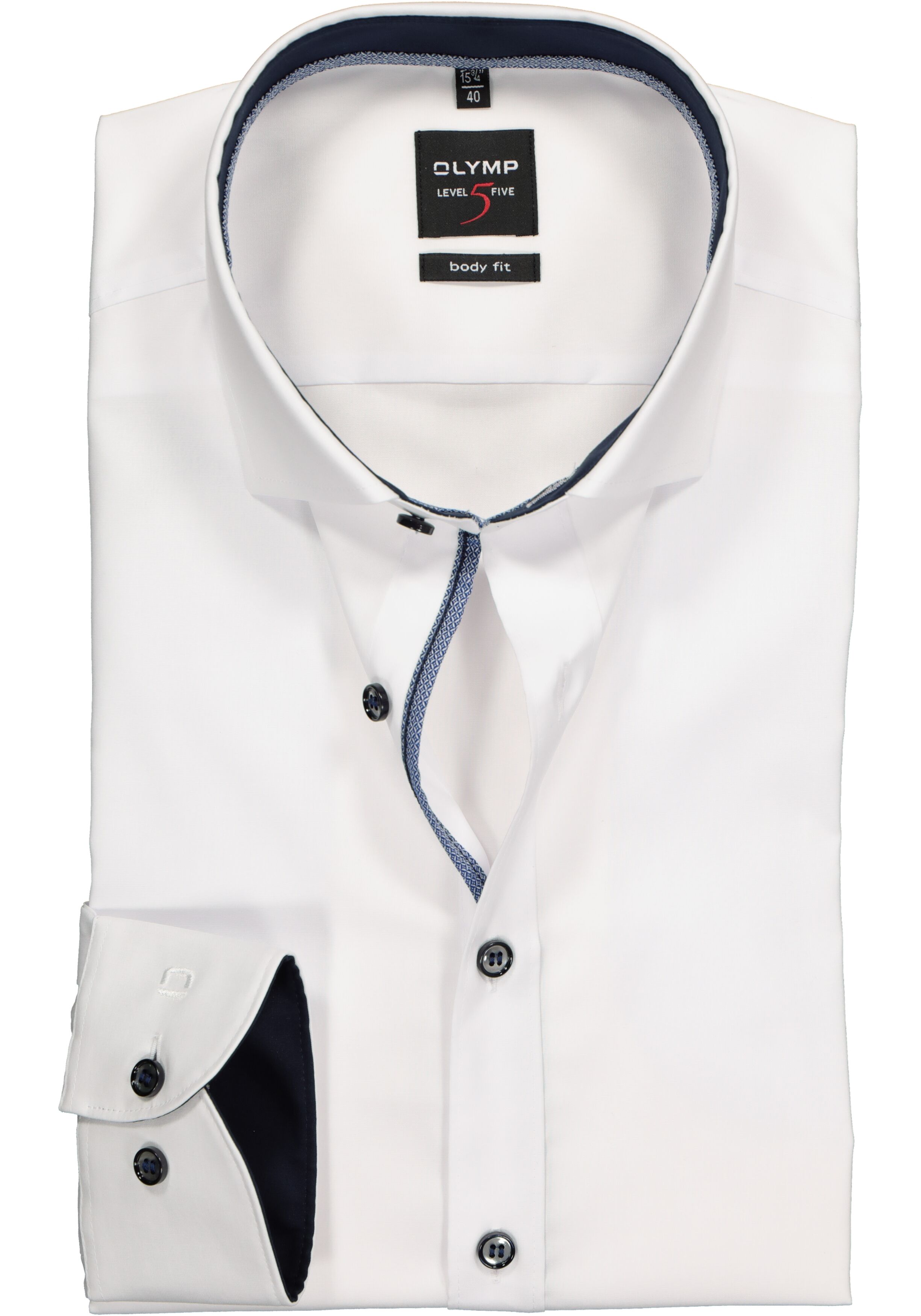 OLYMP Level 5 body fit overhemd, wit (blauw contrast)