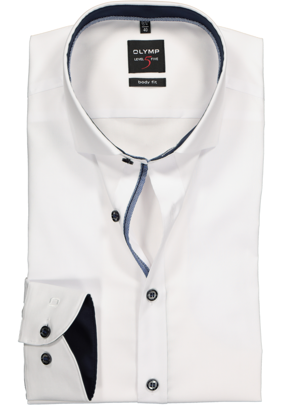 OLYMP Level 5 body fit overhemd, wit (blauw contrast) OLYMP Level 5 body fit overhemd, wit (blauw contrast)