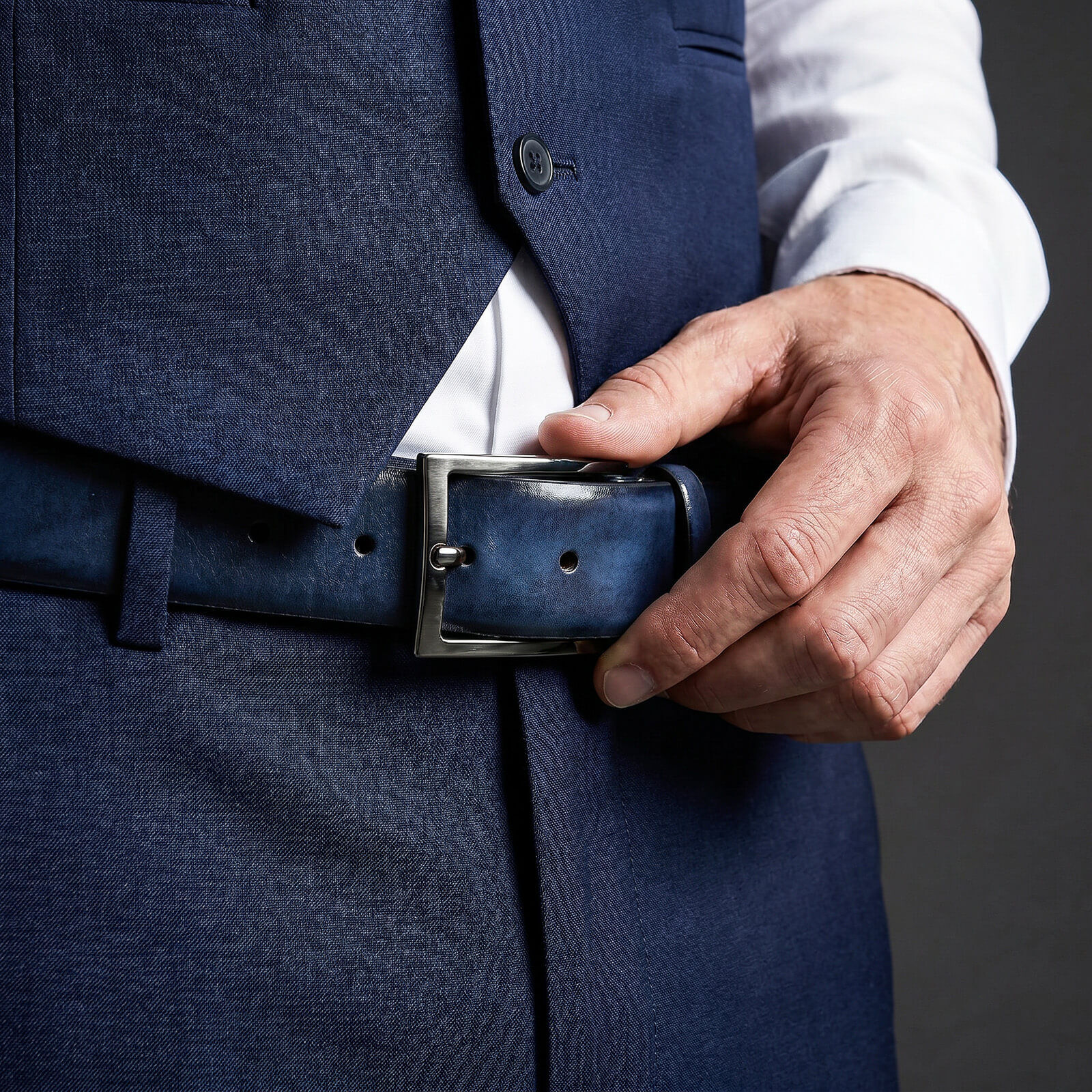 LINDENMANN leren heren riem, blauw