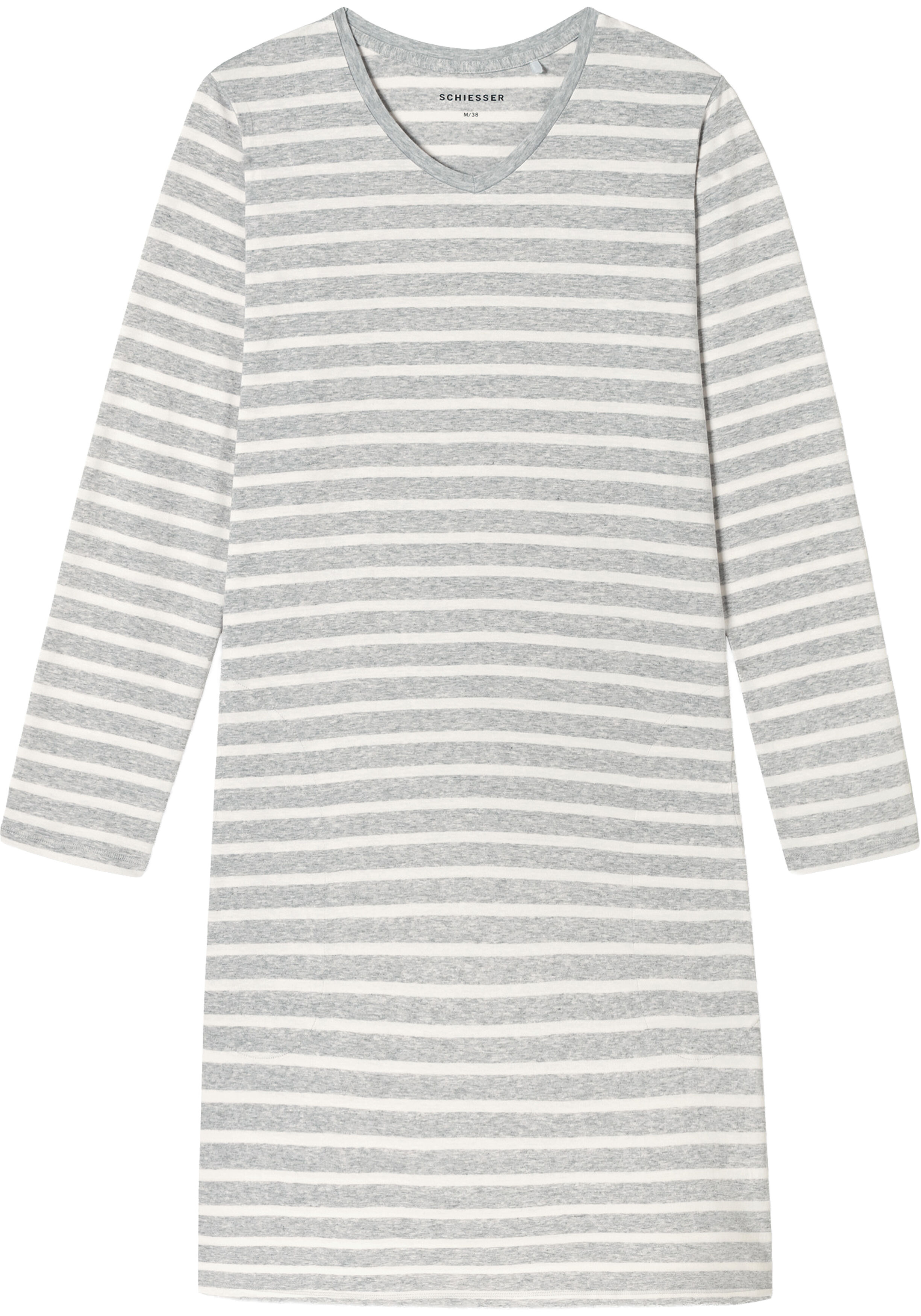 SCHIESSER dames Cotton Essentials Nachthemd lang, dames nachthemd, zilvergrijs melange gestreept