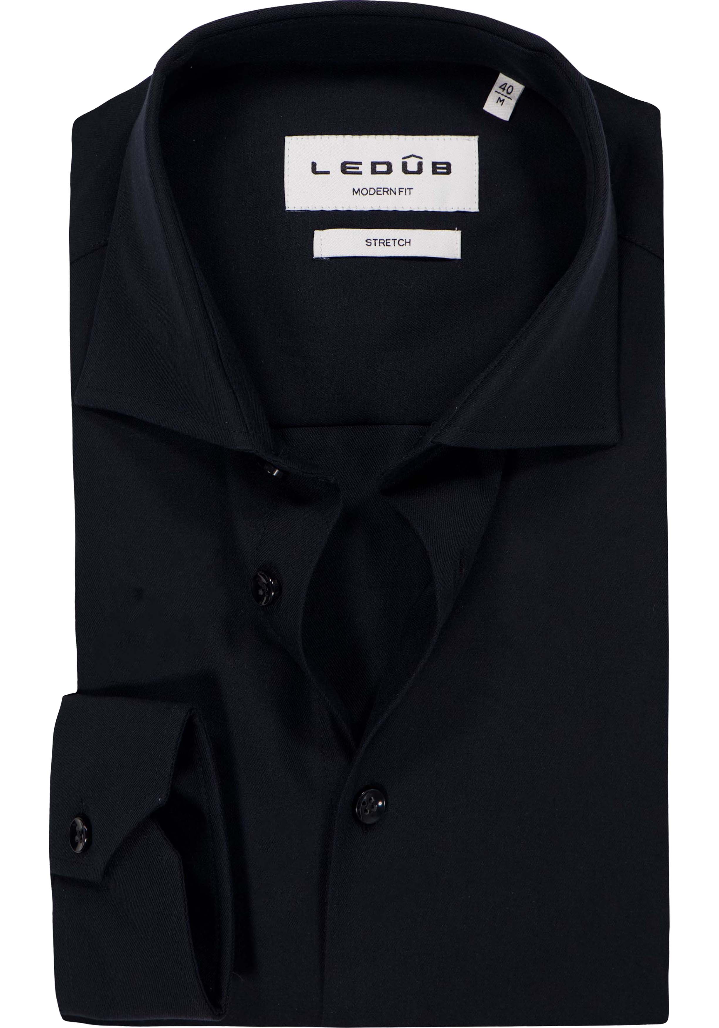Ledub modern fit overhemd, popeline, zwart