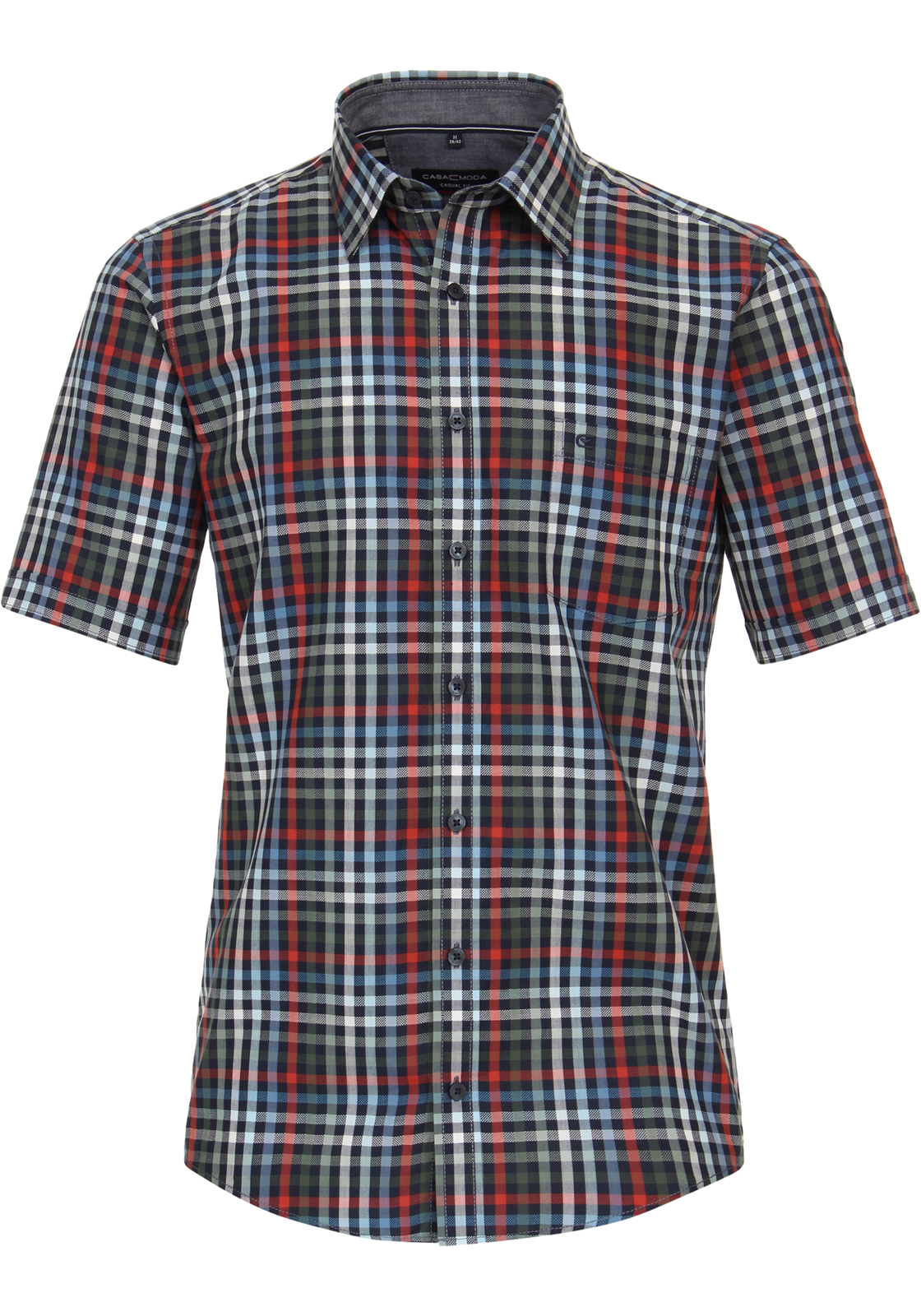 CASA MODA Sport casual fit overhemd, korte mouw, dobby, blauw, rood en groen geruit CASA MODA Sport casual fit overhemd, korte mouw, dobby, blauw, rood en groen geruit