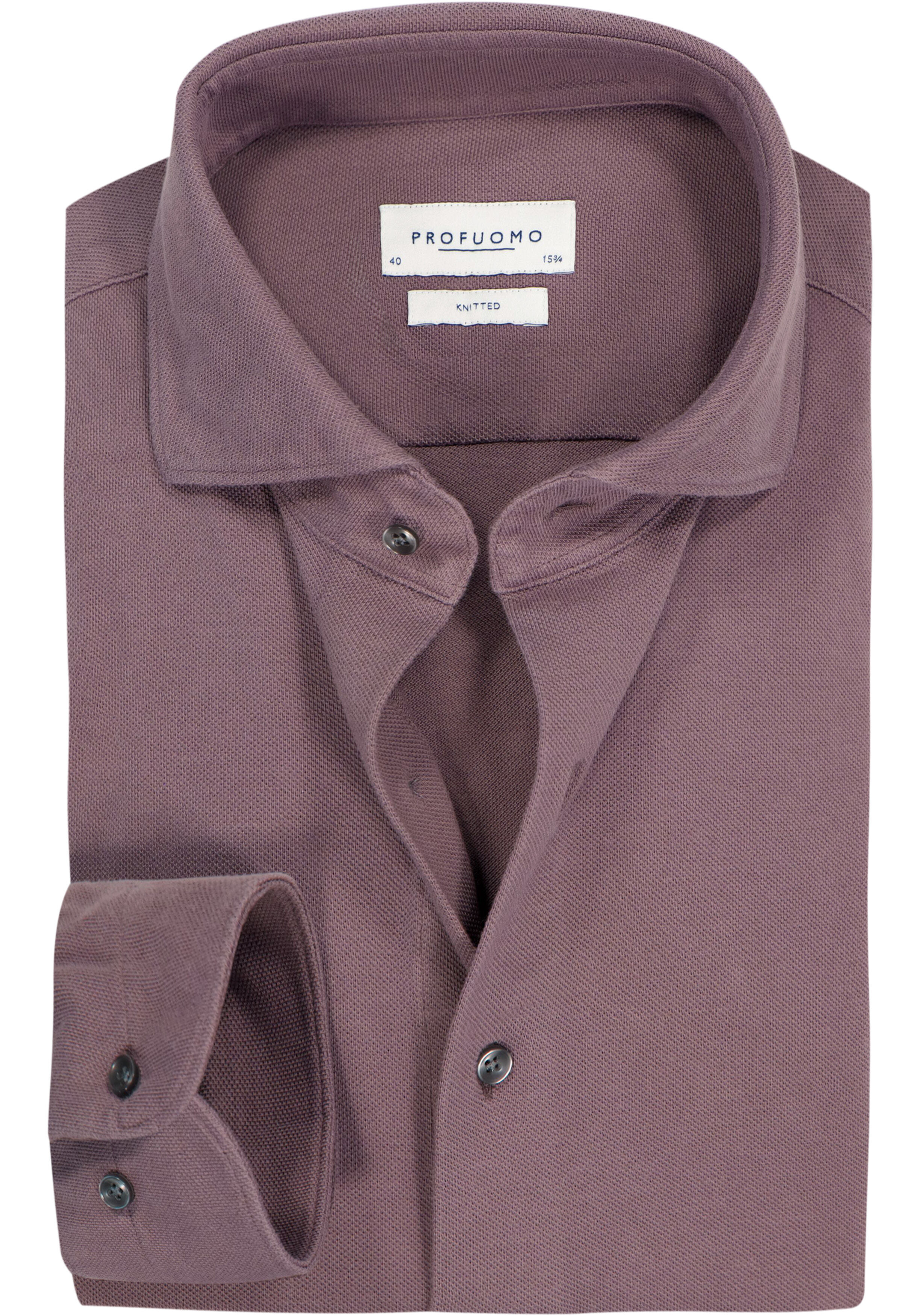 Profuomo slim fit heren overhemd, jersey, aubergine paars