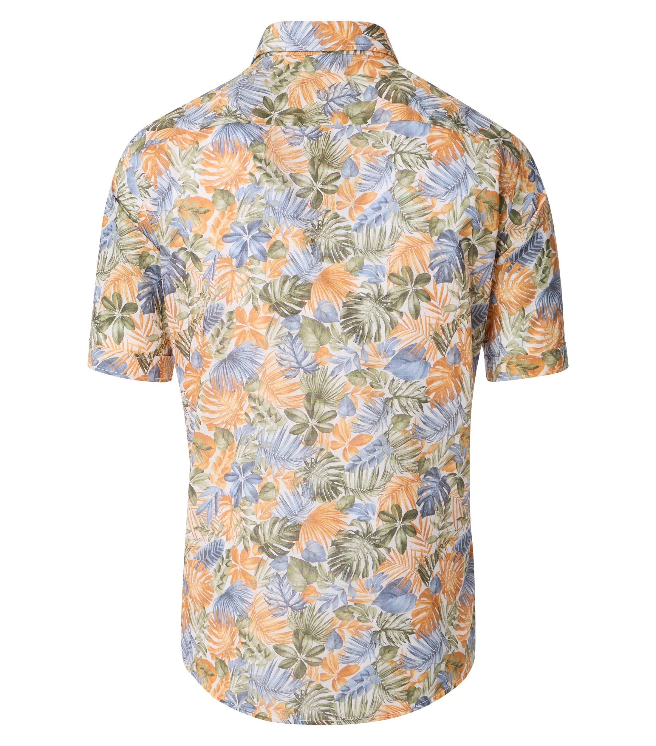 CASA MODA Sport casual fit overhemd, korte mouw, popeline, donkerblauw, wit en lichtblauw dessin