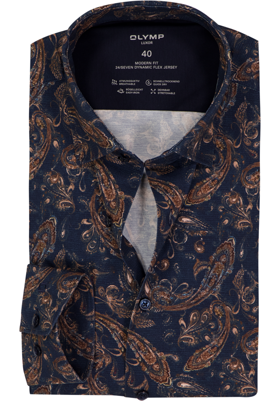 OLYMP 24/7 Luxor modern fit overhemd, tricot, marine blauw dessin OLYMP 24/7 Luxor modern fit overhemd, tricot, marine blauw dessin