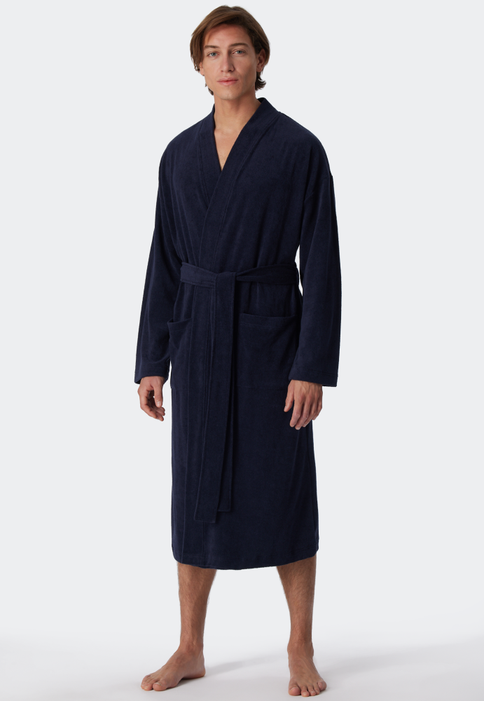 SCHIESSER Feather Terry Badjas, heren badjas, donkerblauw