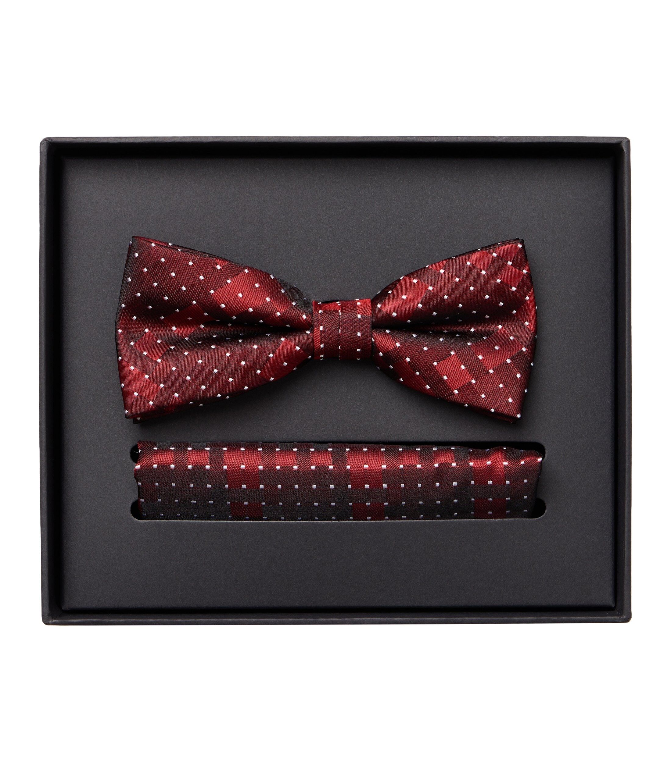 VENTI set met vlinderdas en pochet, bordeaux, zwart, wit dessin