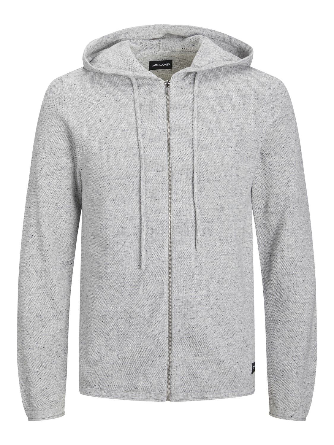 JACK & JONES Hill knit cardigan slim fit, heren vest katoen met capuchon, lichtgrijs melange