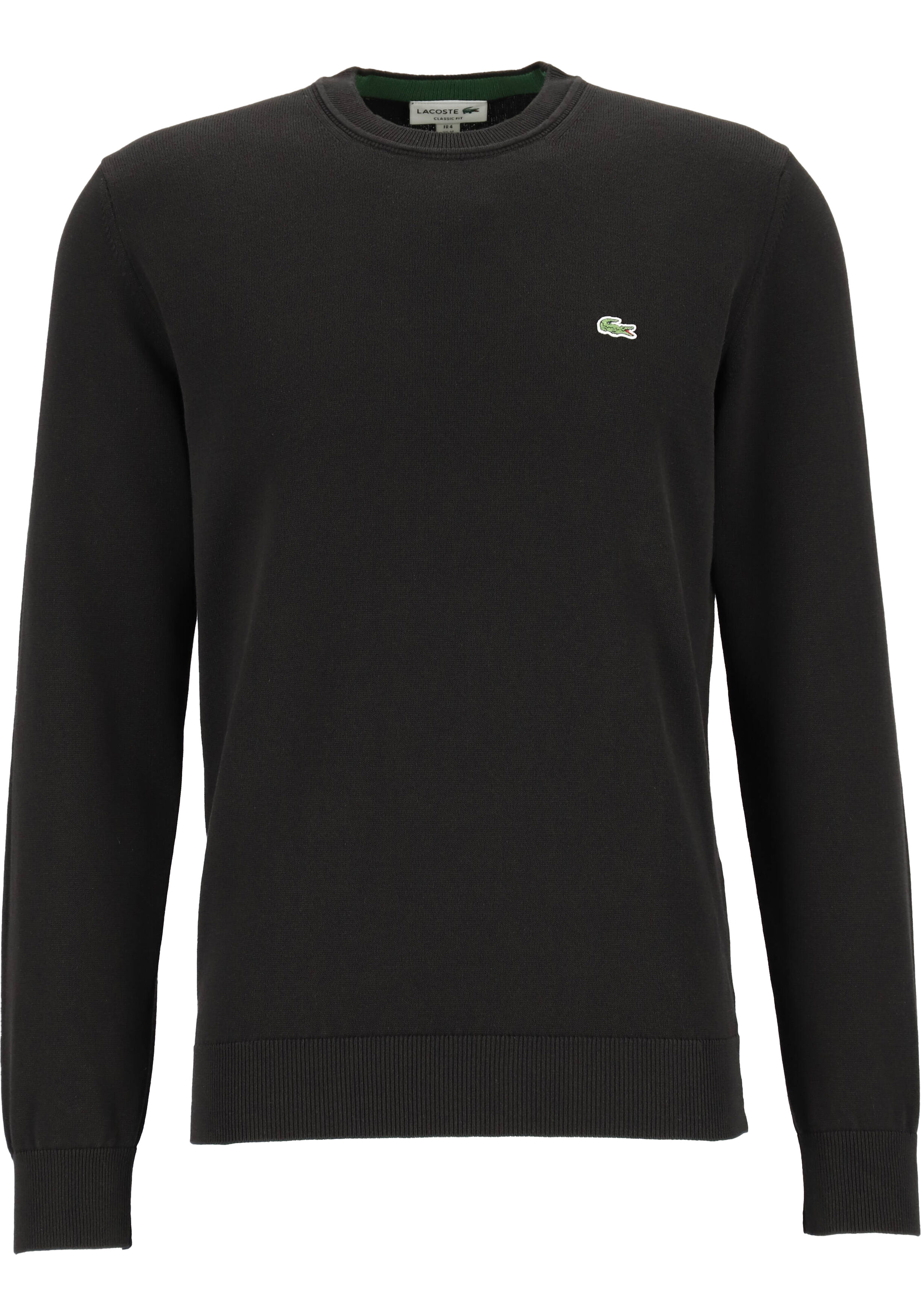 Lacoste trui katoen O-hals, gebreide heren trui, zwart