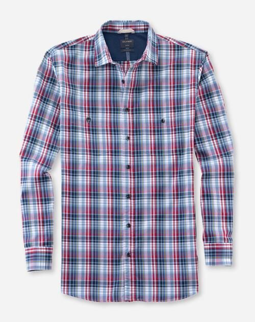OLYMP Casual modern fit overhemd, twill, rood geruit
