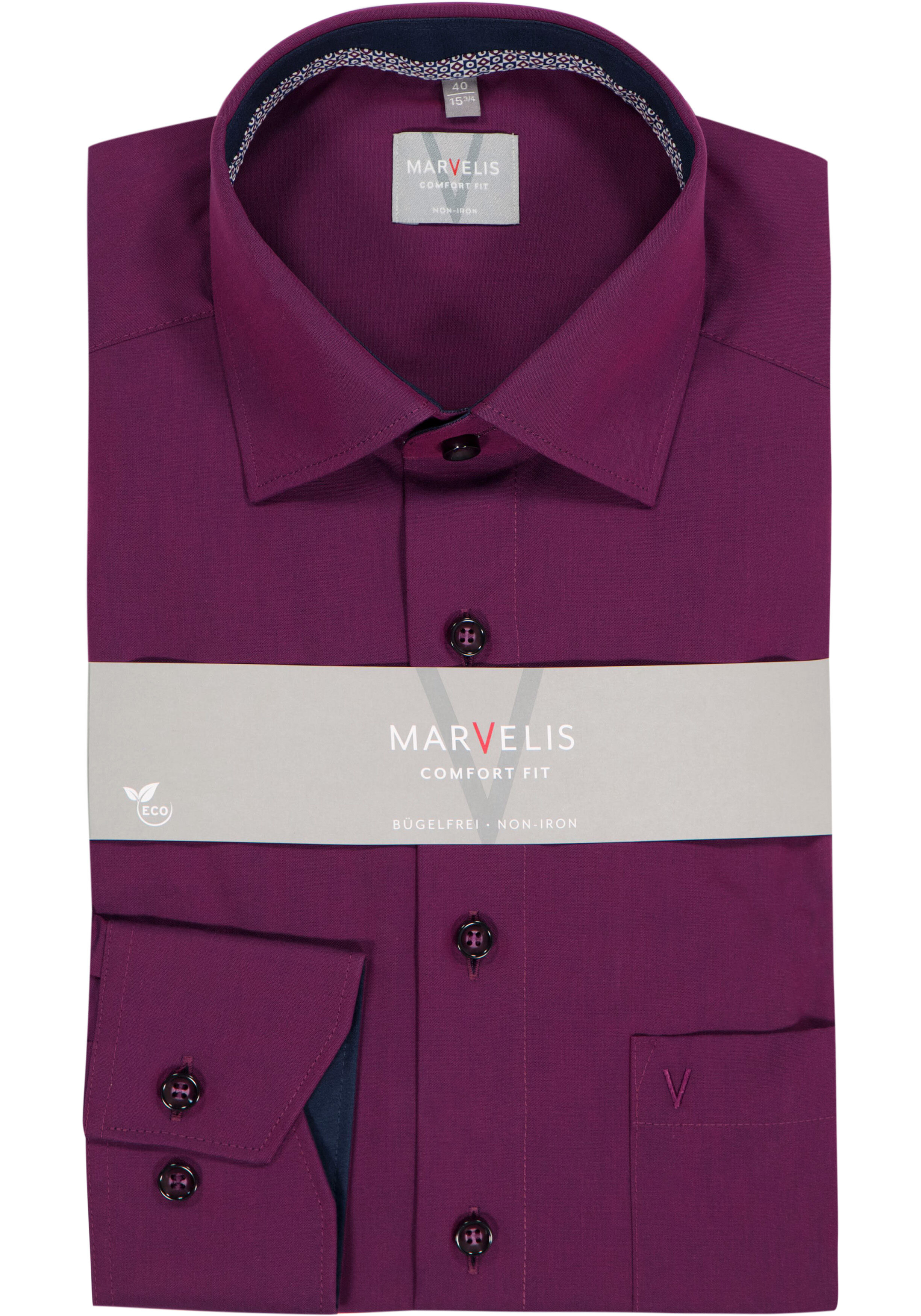 MARVELIS comfort fit overhemd, popeline, bordeaux rood