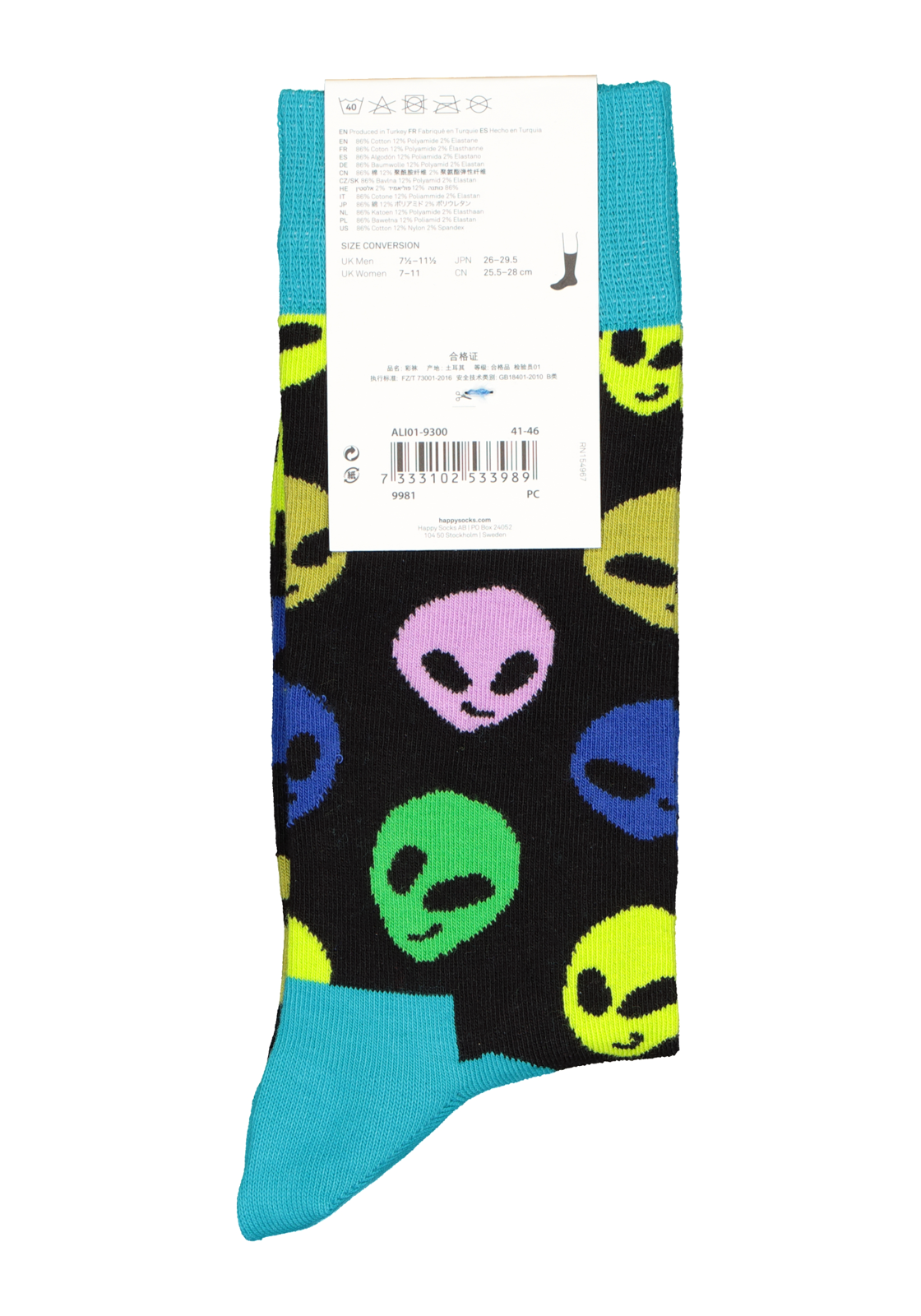 4-7333102533989_happy_socks__HR Happy Socks Alien Sock, zwart met ruimte mannetjes