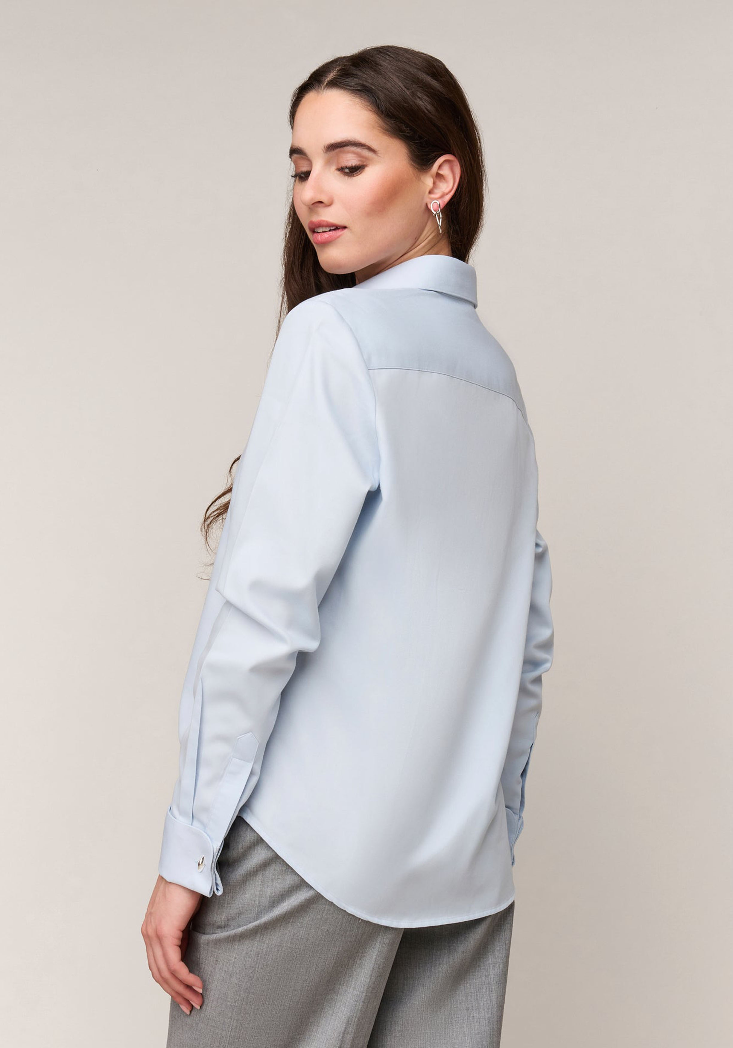 Vander Amsterdam damesblouse regular fit dubbele manchet, twill, lichtblauw