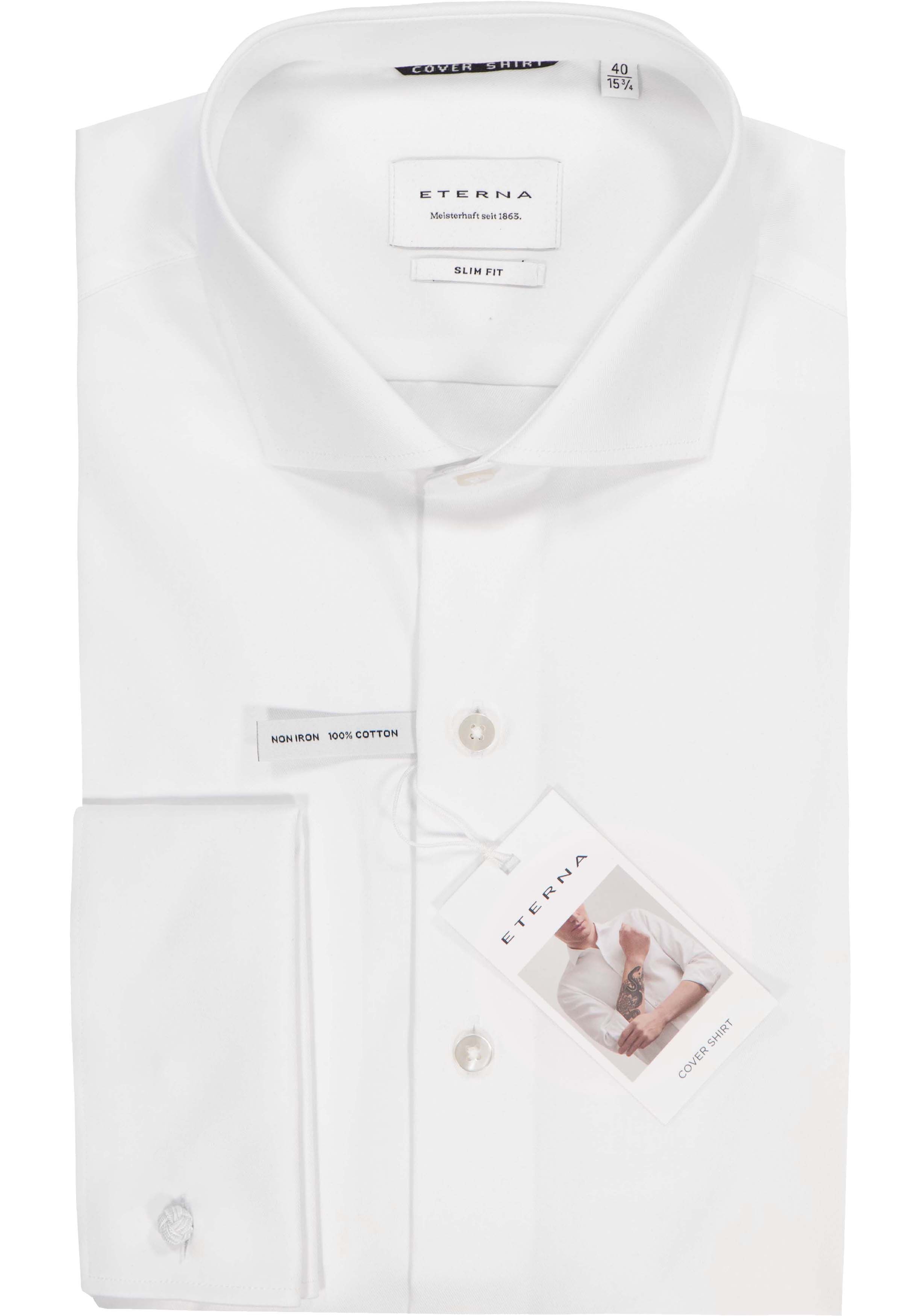 ETERNA slim fit overhemd, dubbele manchet, niet doorschijnend twill heren overhemd, wit