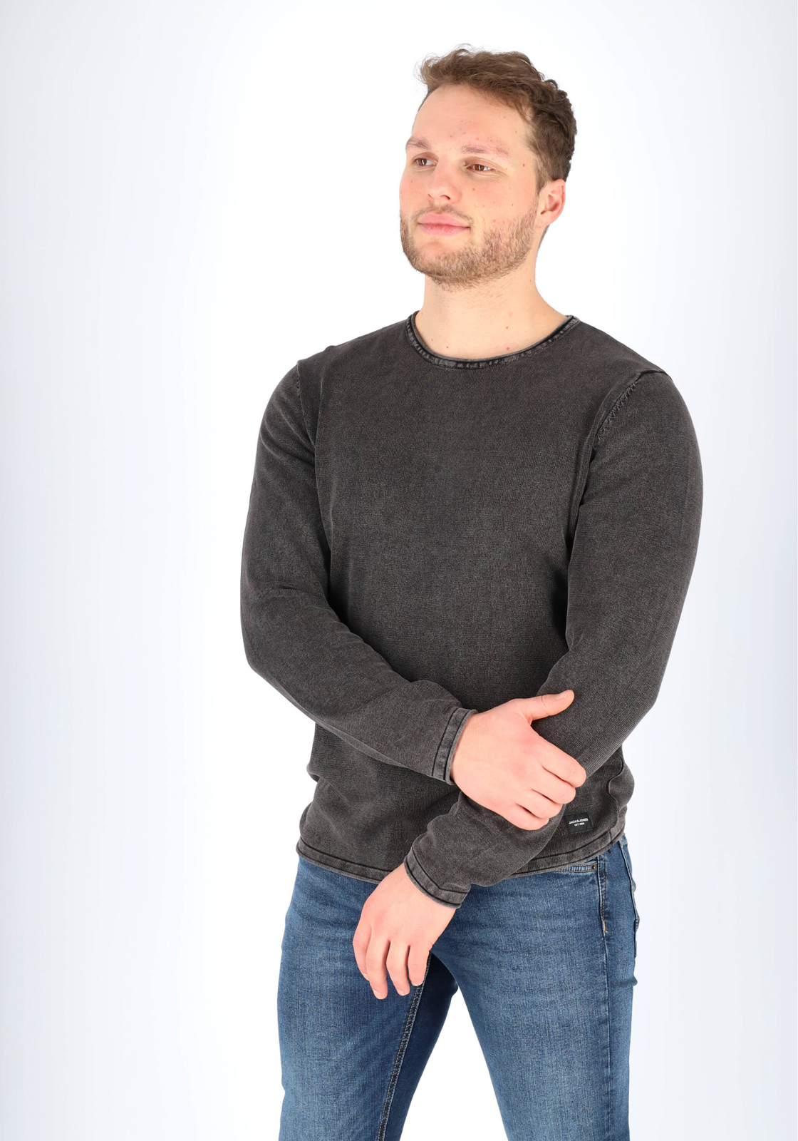 05-5714909533877-jack_and_jones-modellenfotos-tm_feb_2028_HR JACK & JONES slim fit trui katoen, O-hals, verwassen zwart