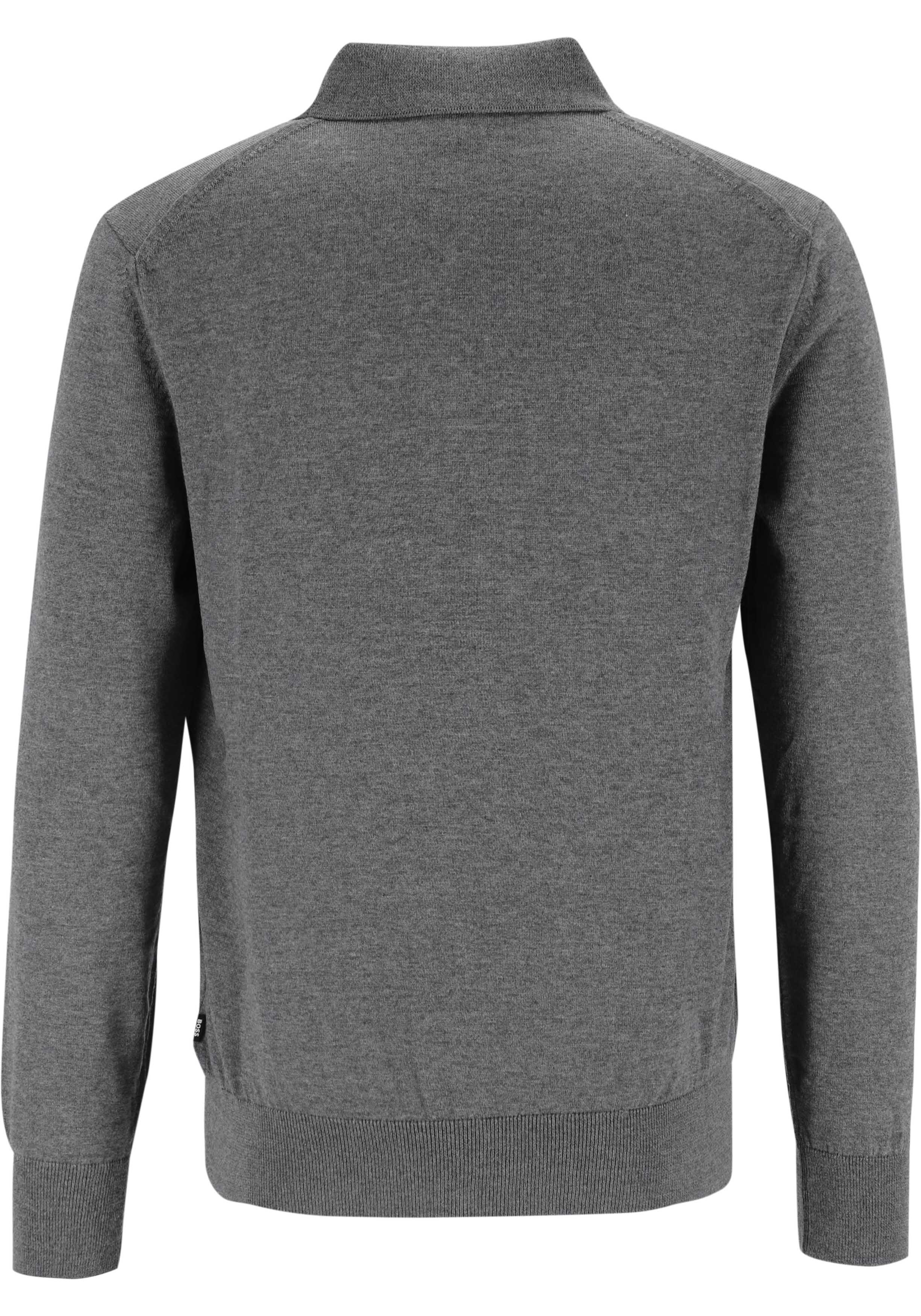 BOSS Lancione regular fit trui wol, heren trui middeldik gebreide polo, middengrijs