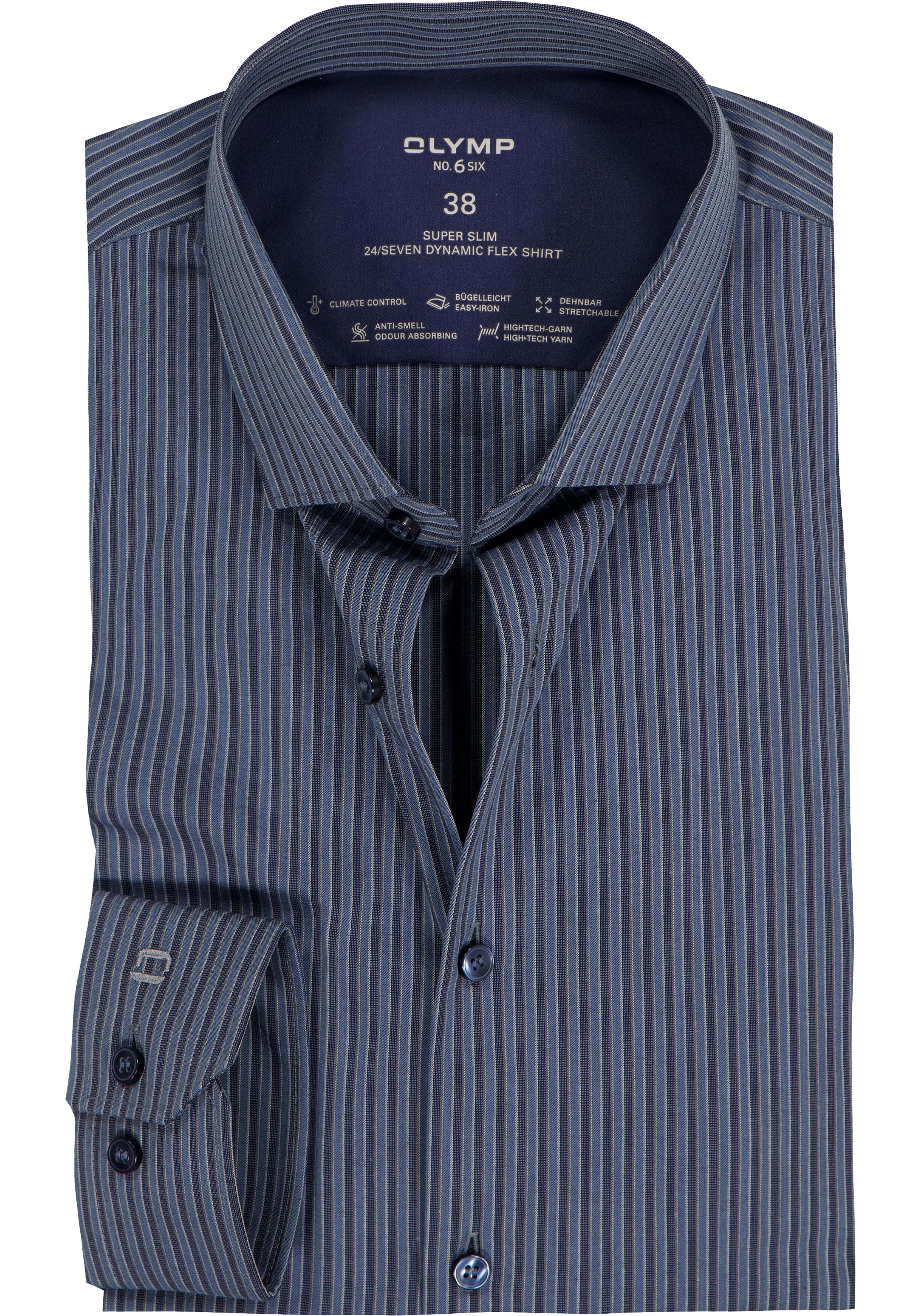 OLYMP 24/7 No. 6 Six super slim fit overhemd, popeline, marineblauw gestreept