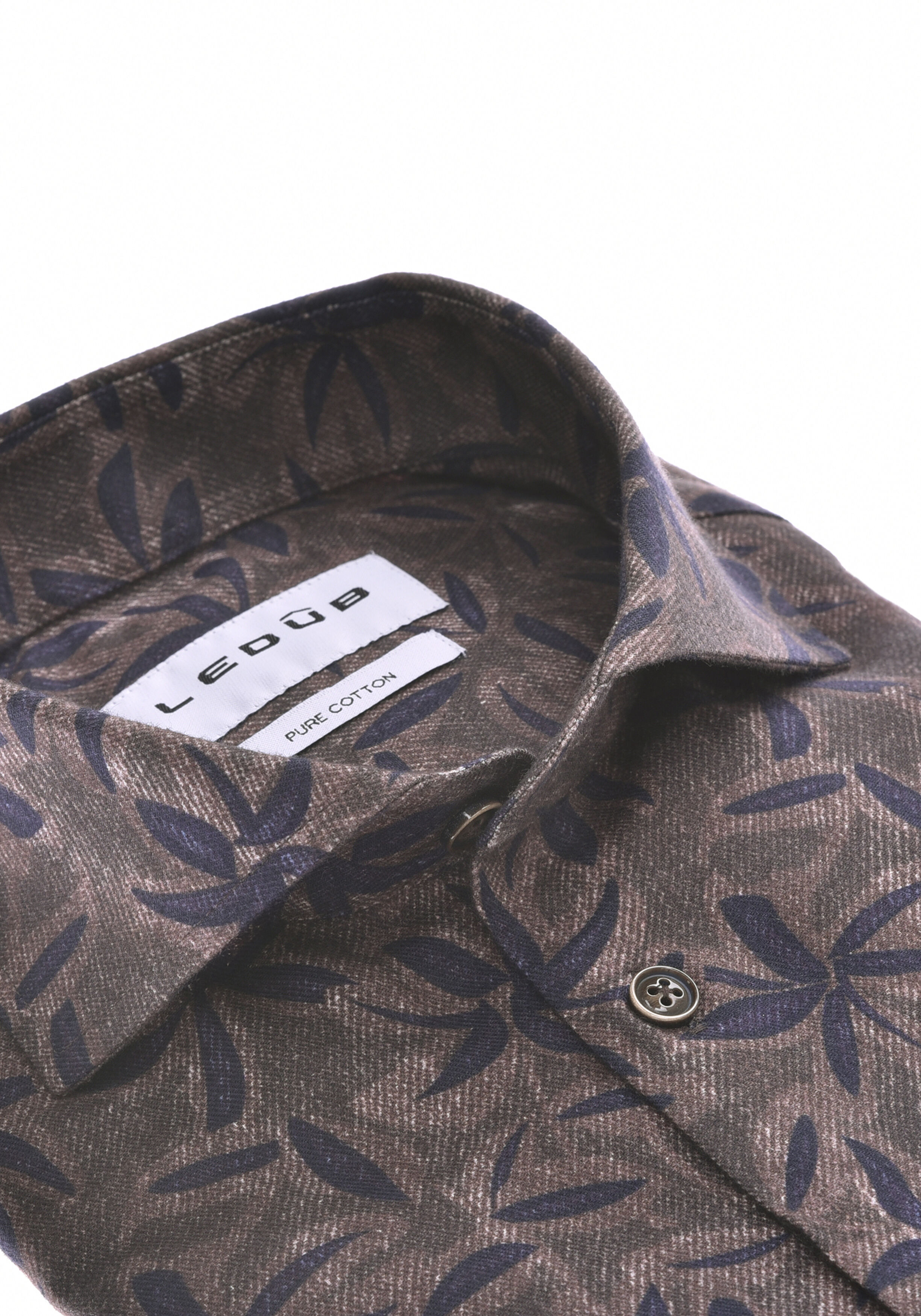 Ledub modern fit overhemd, flanel, bruin met blauw en groen dessin