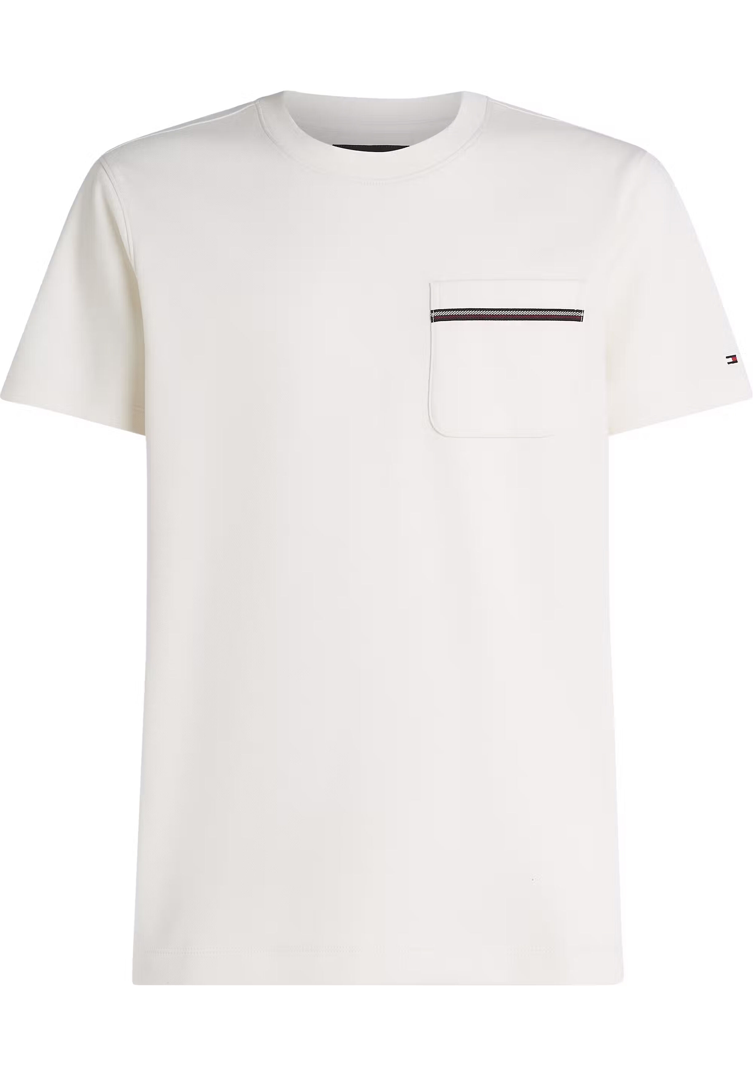 Tommy Hilfiger Pique Pocket Tee, heren T-shirt korte mouw O-hals, offwhite