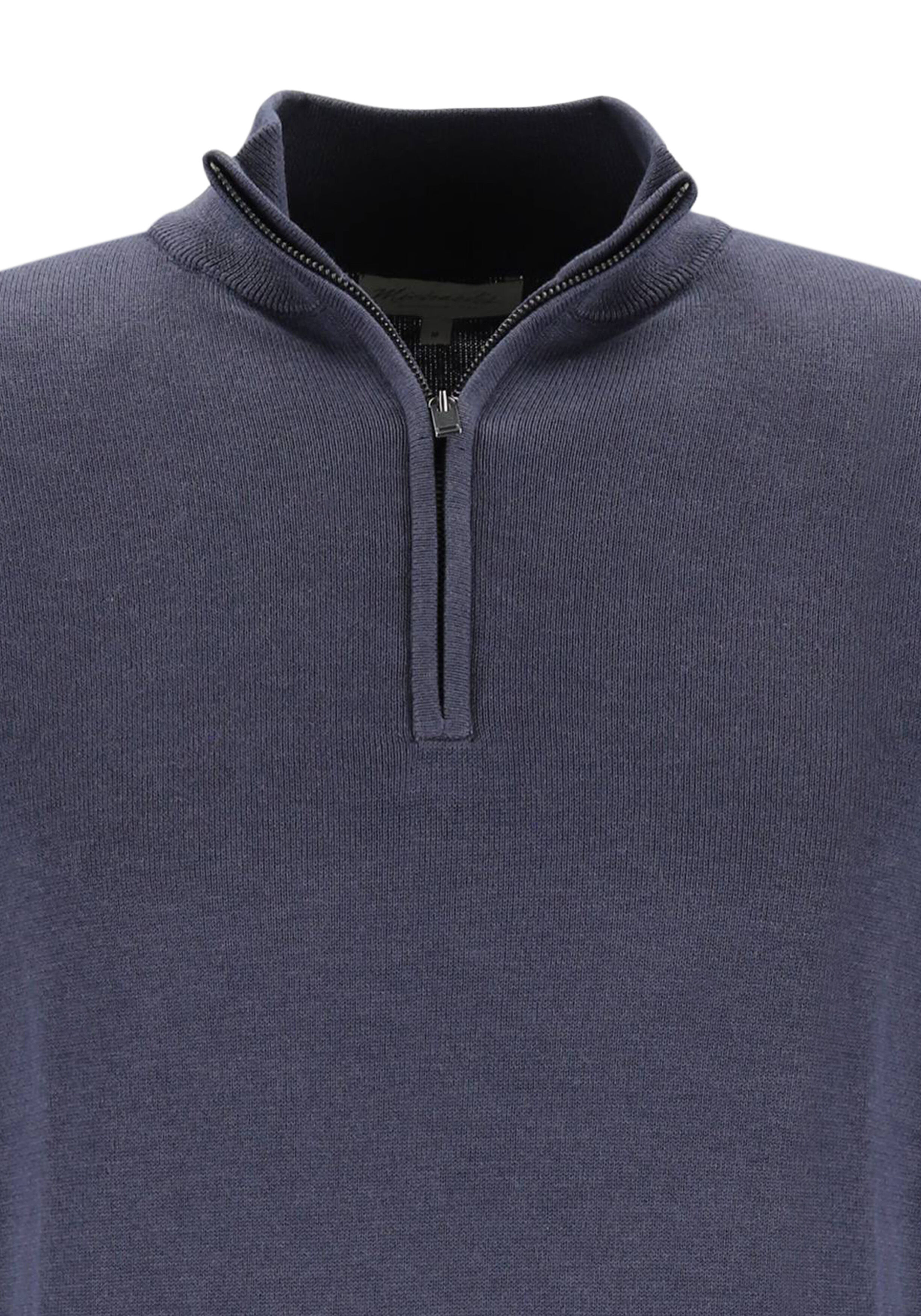 Michaelis heren trui katoenmengsel, slim fit trui met korte rits, blauw