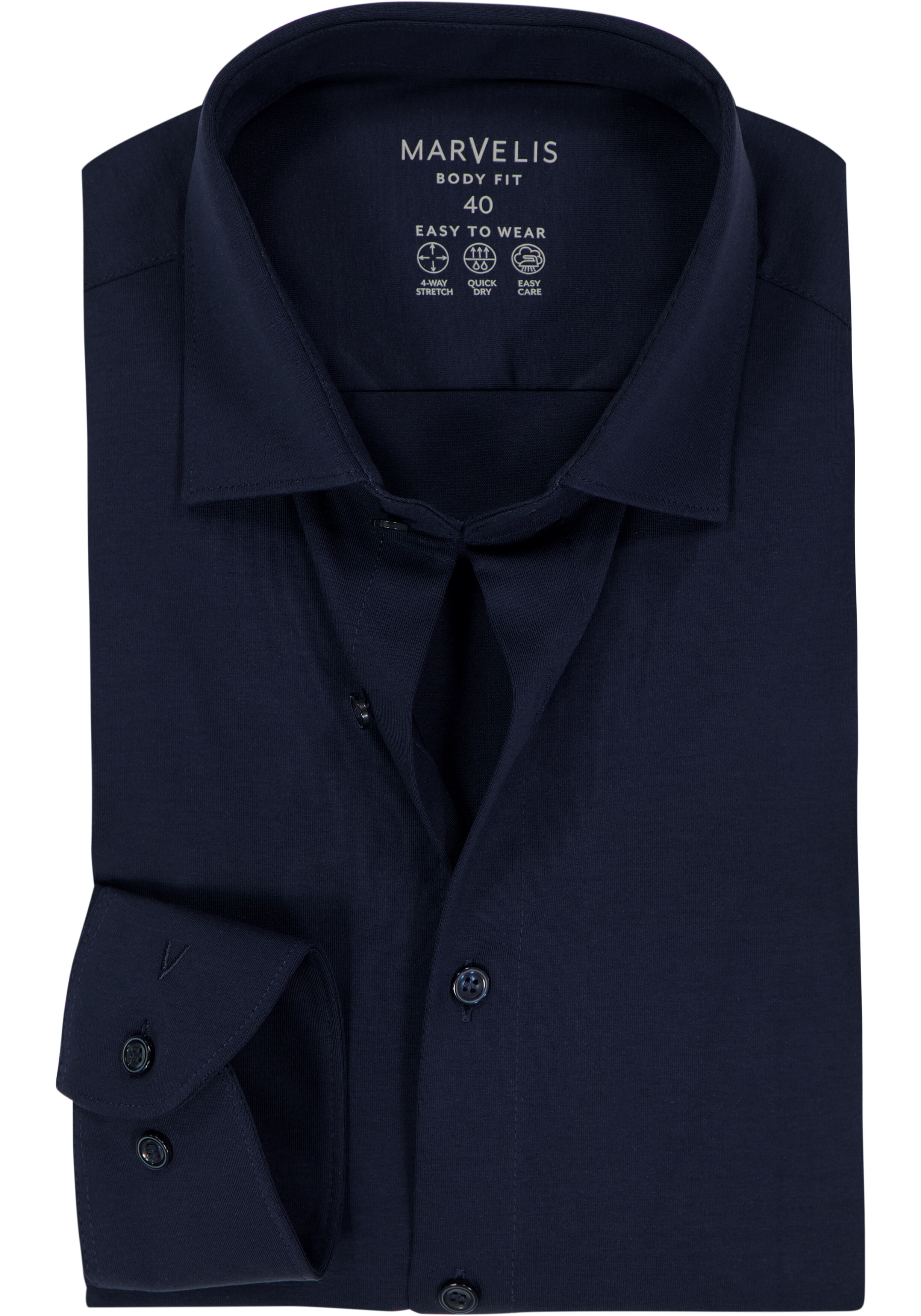 MARVELIS body fit overhemd, tricot, donkerblauw