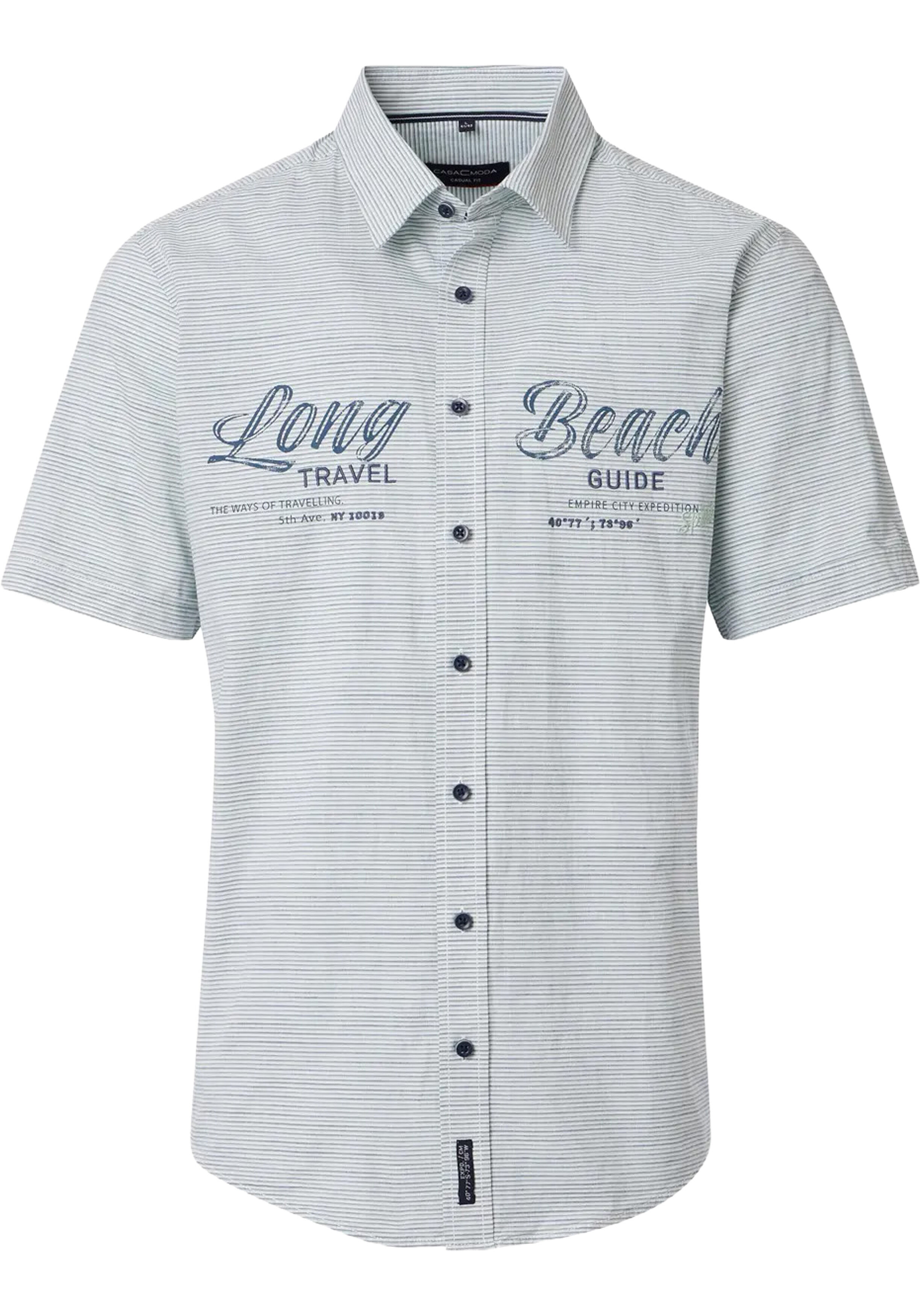CASA MODA Sport casual fit overhemd, korte mouw, chambray, groen en wit gestreept