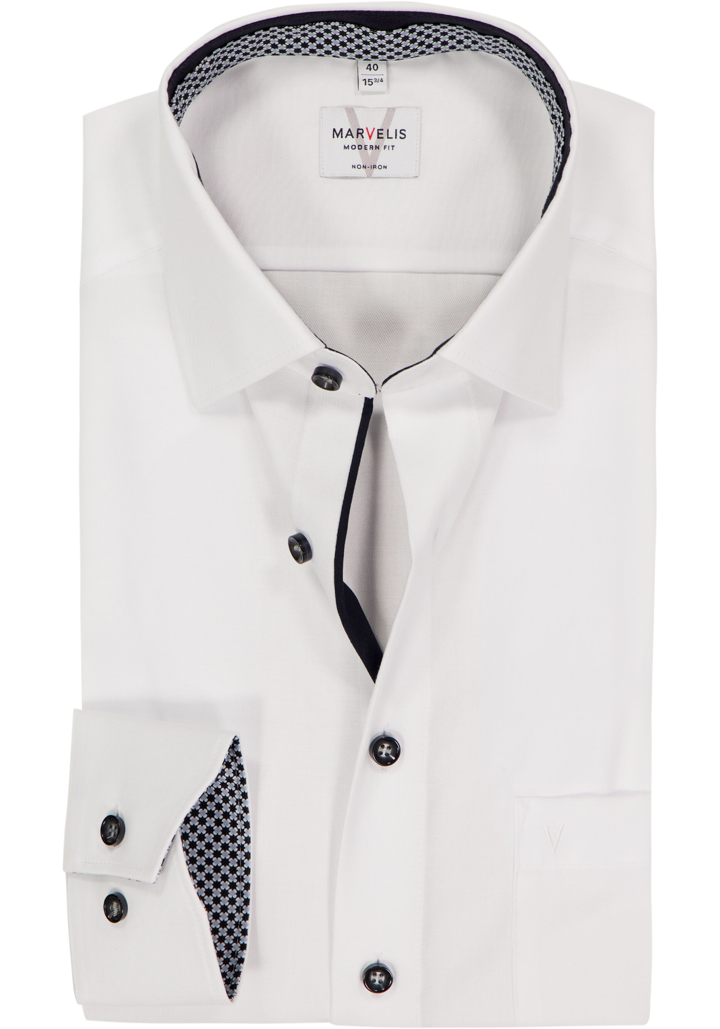 MARVELIS modern fit overhemd, mouwlengte 7, twill, wit