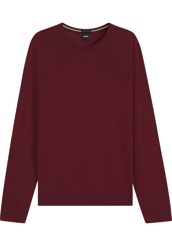BOSS Leno slim fit trui wol, heren pullover middeldik O-hals, rood BOSS Leno slim fit trui wol, heren pullover middeldik O-hals, rood