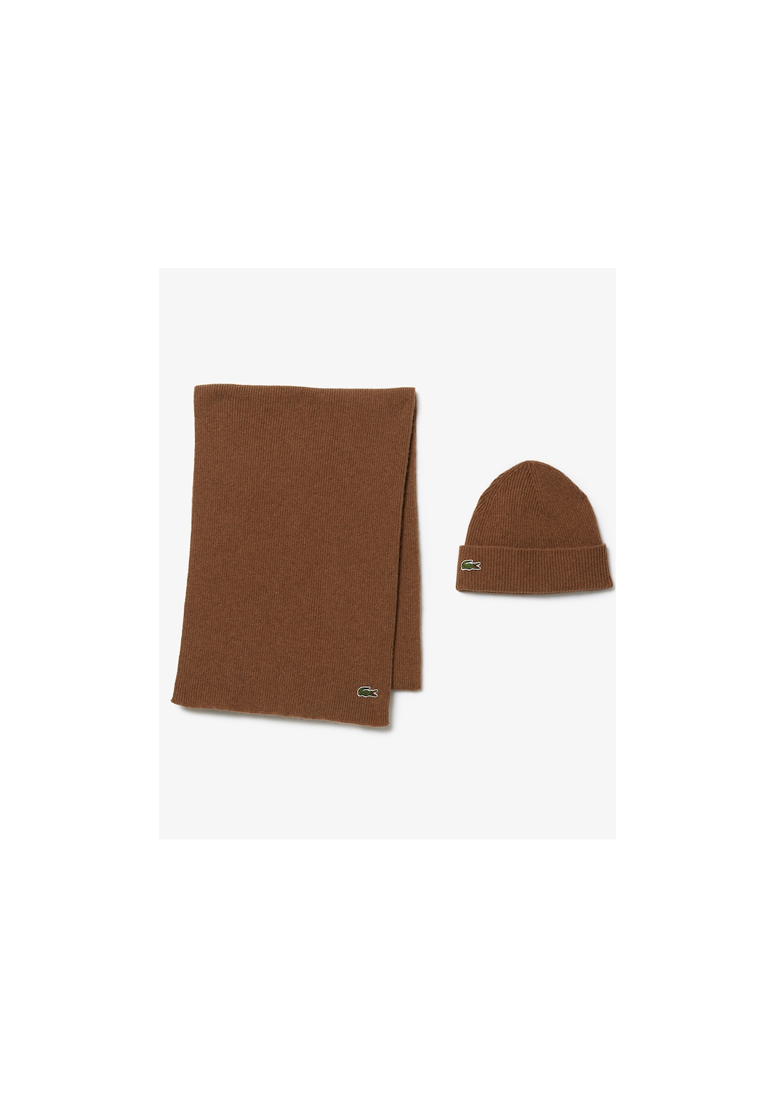Lacoste muts en sjaal wol, unisex gebreide muts en sjaal, beige Lacoste muts en sjaal wol, unisex gebreide muts en sjaal, beige
