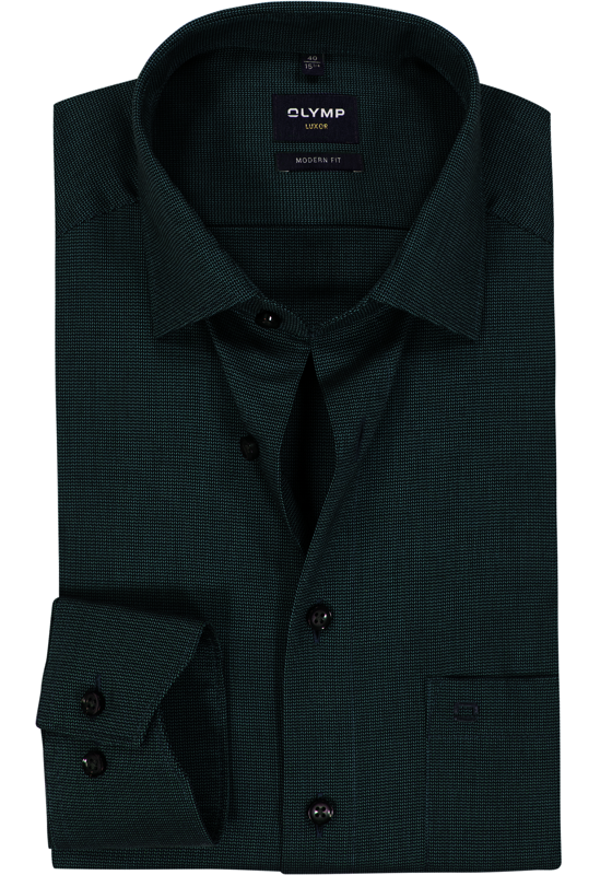 OLYMP Luxor modern fit overhemd, mouwlengte 7, structuur, donkergroen OLYMP Luxor modern fit overhemd, mouwlengte 7, structuur, donkergroen