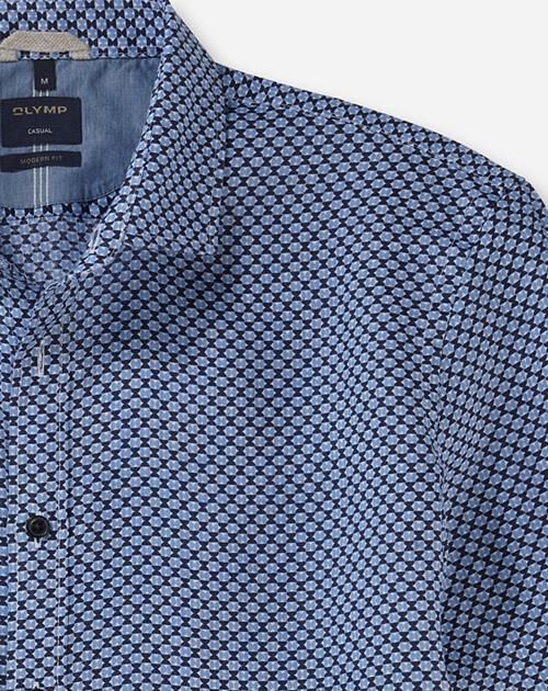 OLYMP Casual modern fit overhemd, korte mouw, structuur, bleu dessin