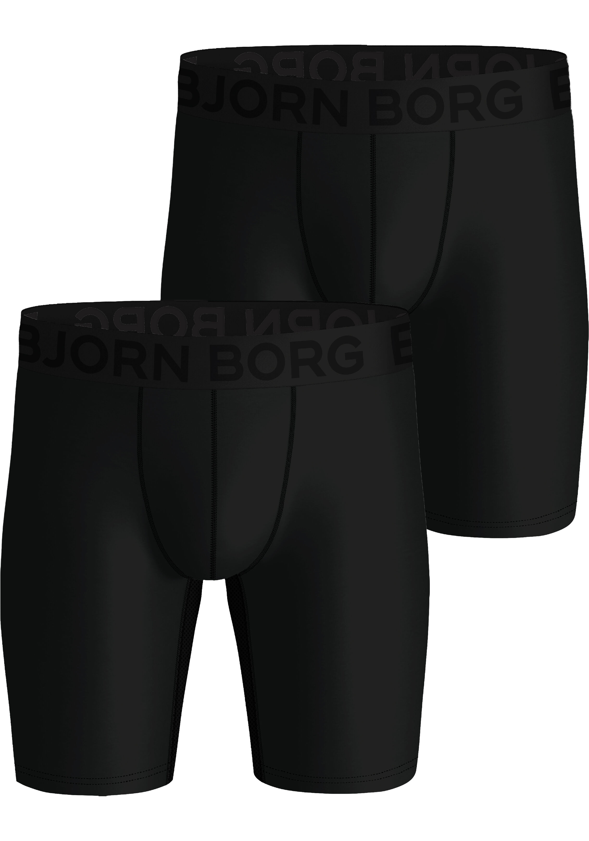 Bjorn Borg Sports Lightweight Long Boxers, microfiber heren boxers extra lange pijpen (2-pack), zwart, zwart