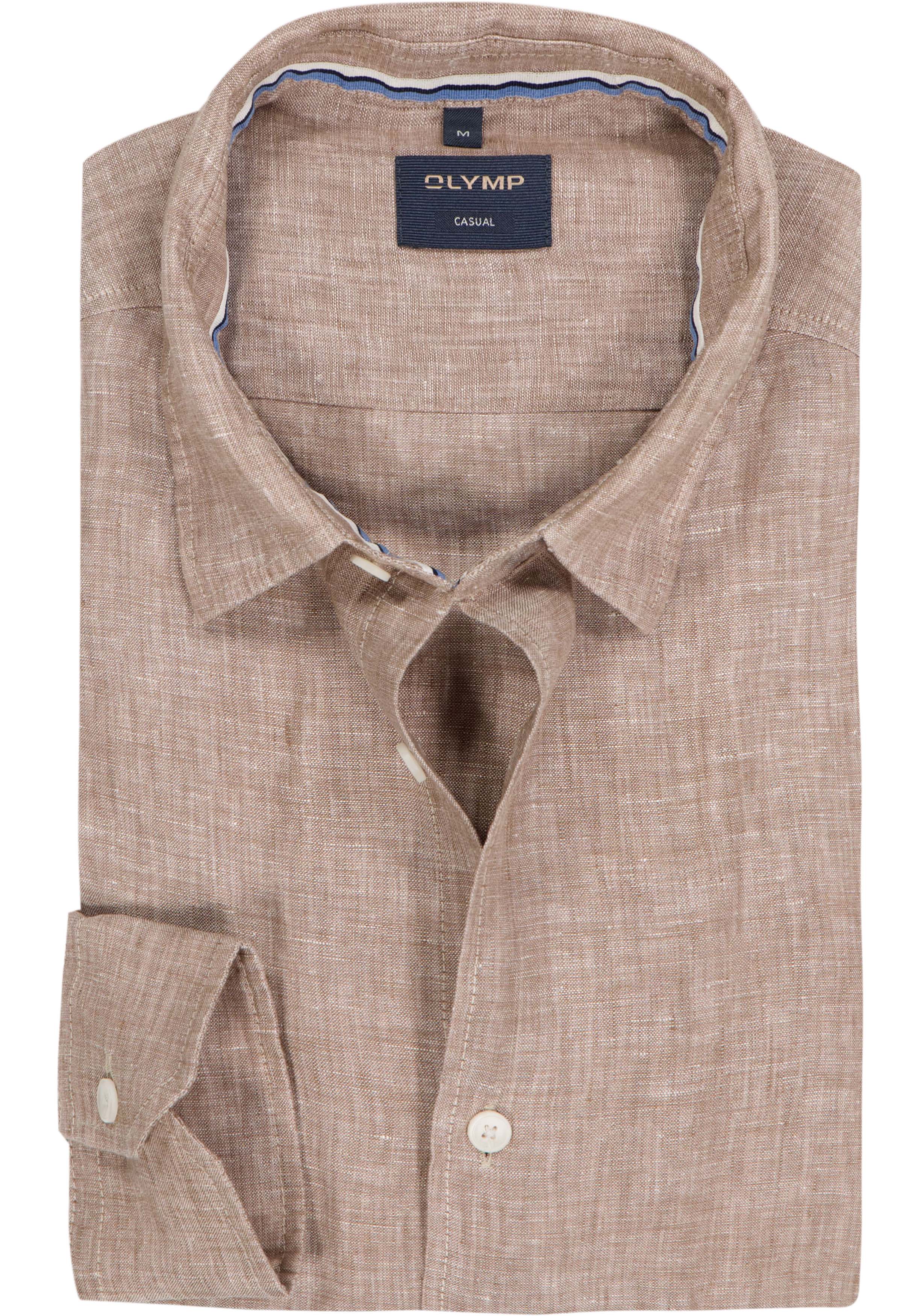 OLYMP Casual regular fit overhemd, structuur, bruin