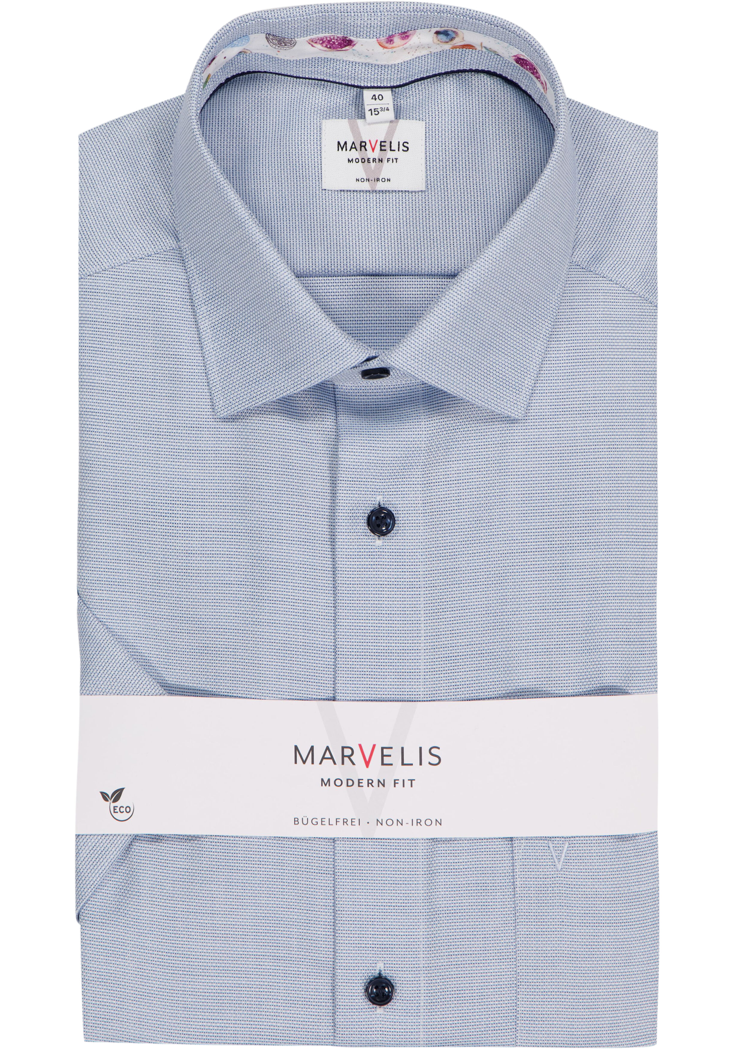 MARVELIS modern fit overhemd, korte mouw, structuur, lichtblauw