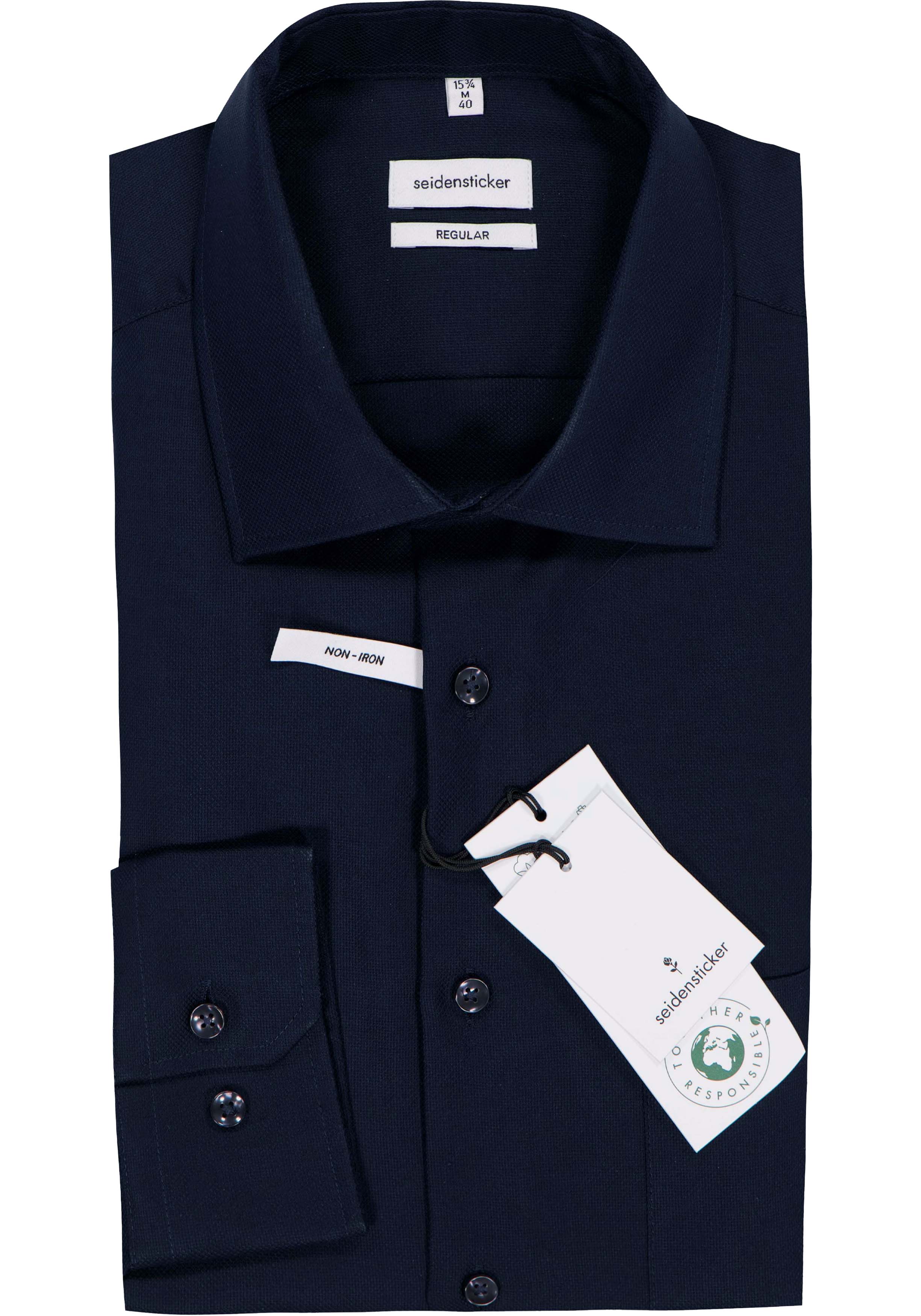 Seidensticker regular fit overhemd, donkerblauw structuur