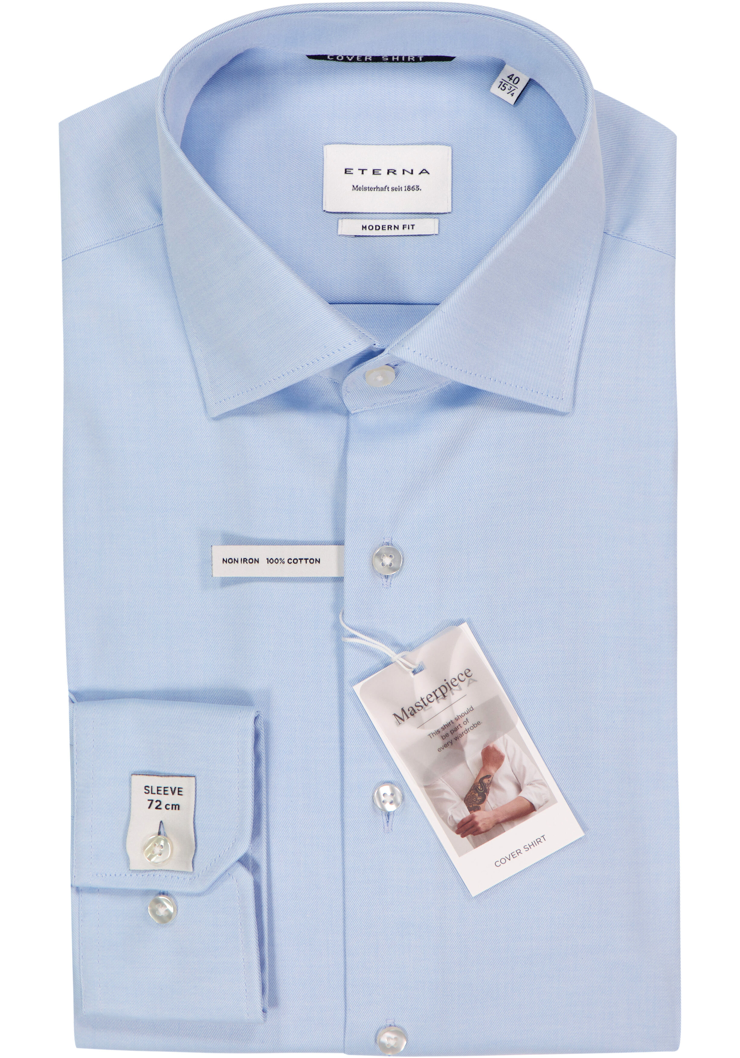 ETERNA modern fit overhemd, mouwlengte 72 cm, niet doorschijnend twill heren overhemd, lichtblauw