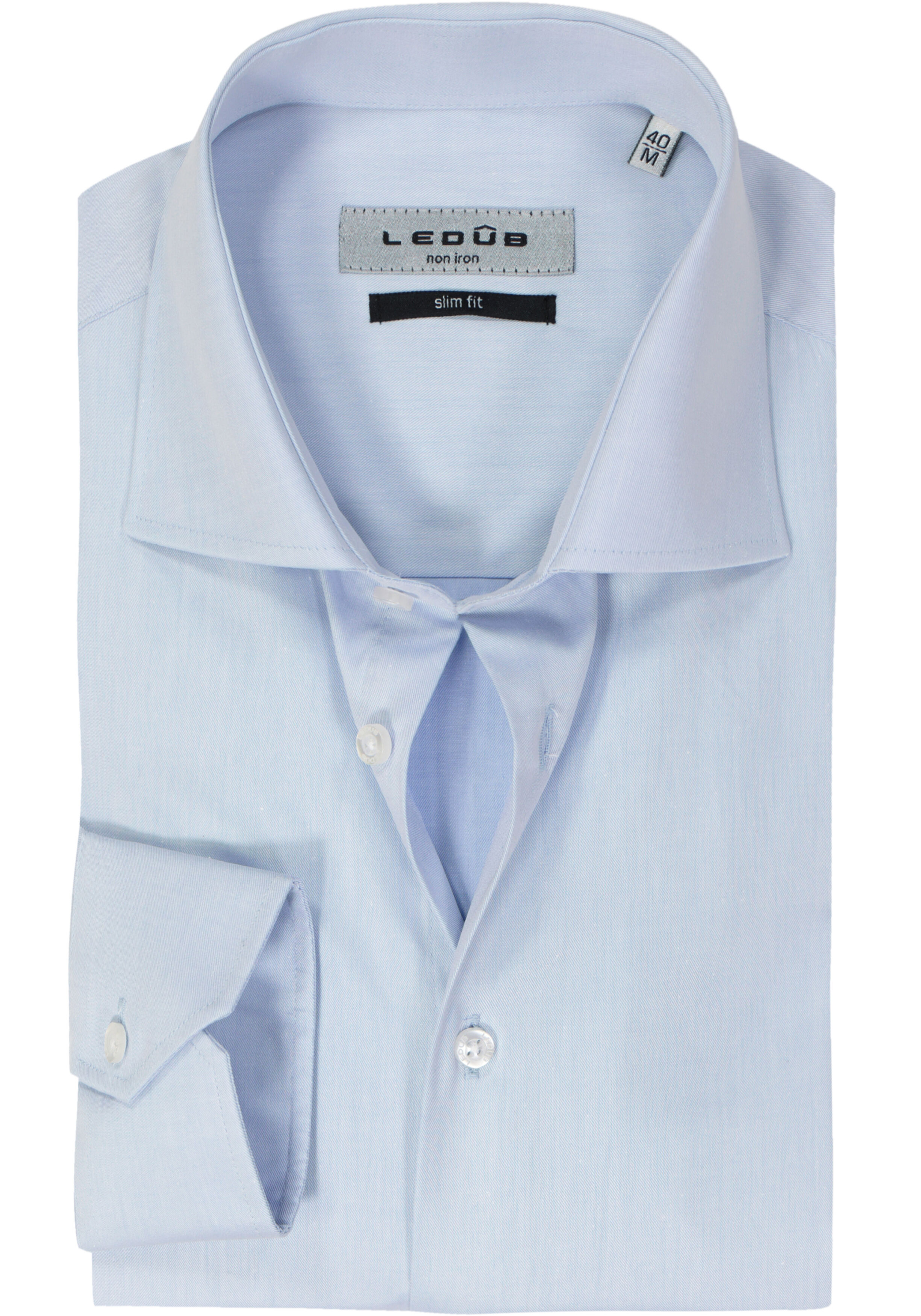 Ledub slim fit overhemd, mouwlengte 7, lichtblauw twill 